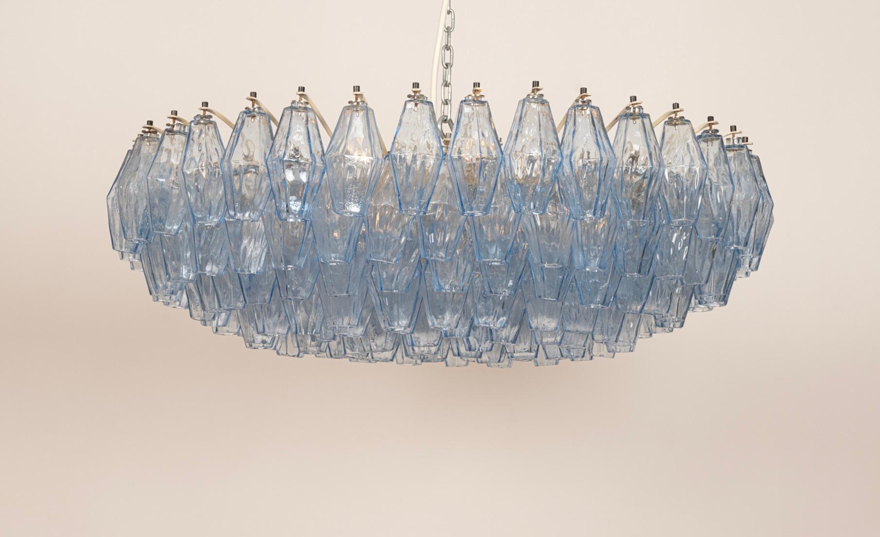 Original Blue Glass Poliedri Chandelier by Carlo Scarpa for Venini, Italy, c1960 For Sale 1