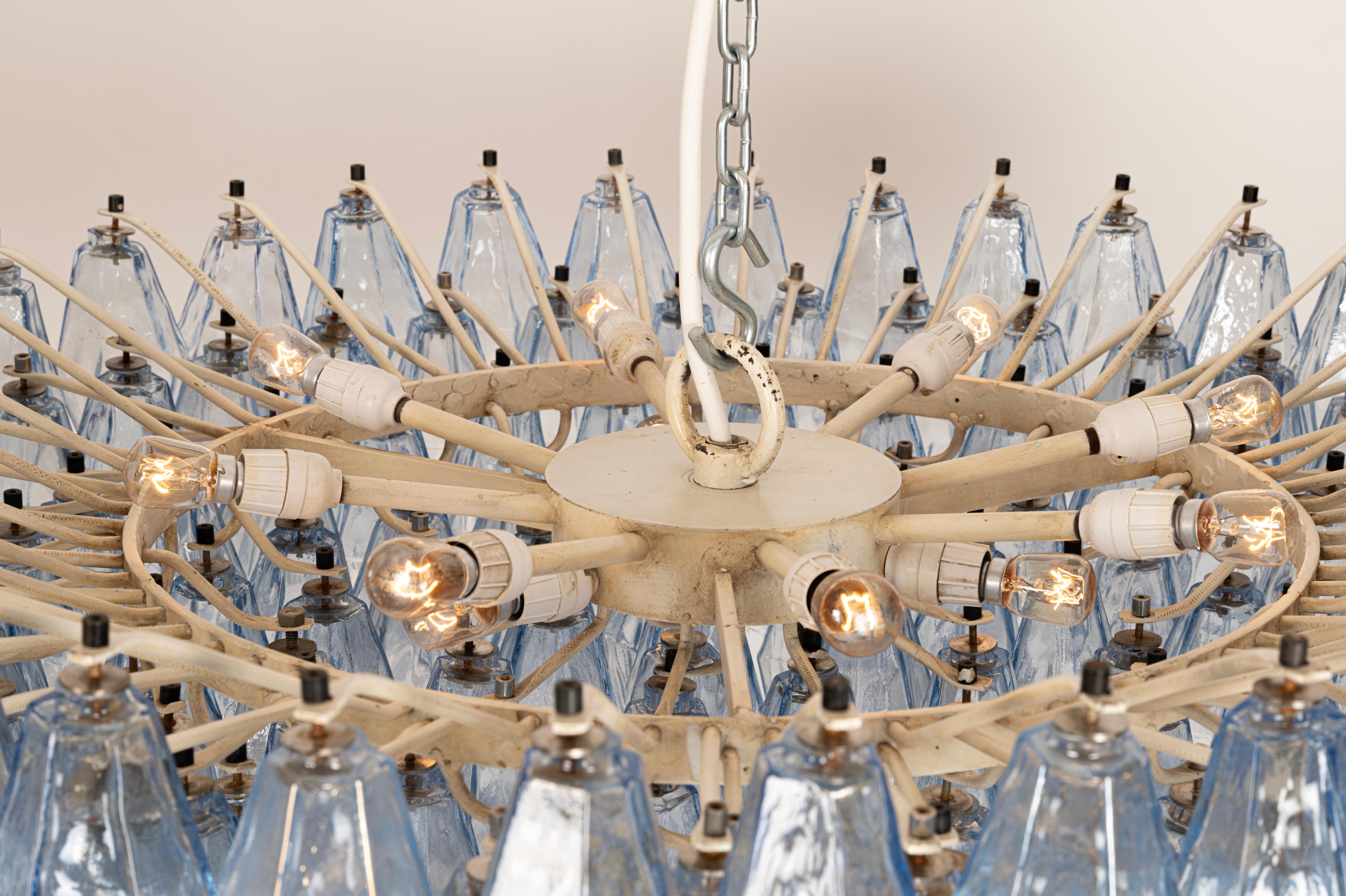 Original Blue Glass Poliedri Chandelier by Carlo Scarpa for Venini, Italy, c1960 For Sale 2