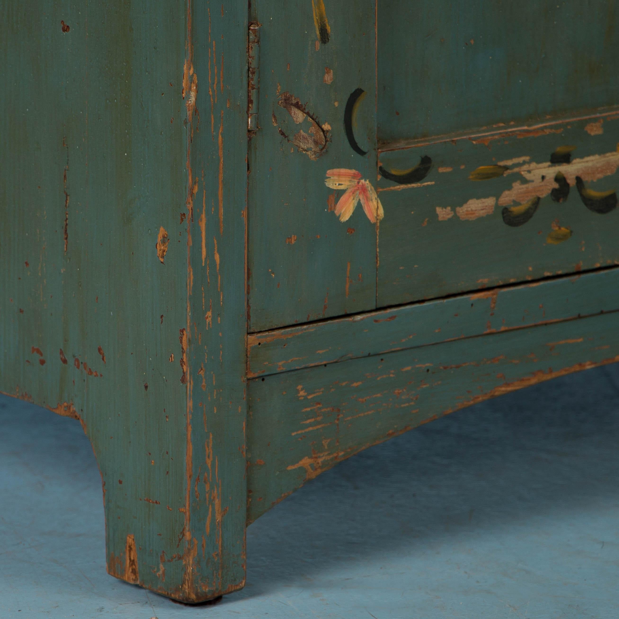 Original Blue Green Painted Antique Folk Art Swedish Cabinet In Good Condition In Round Top, TX