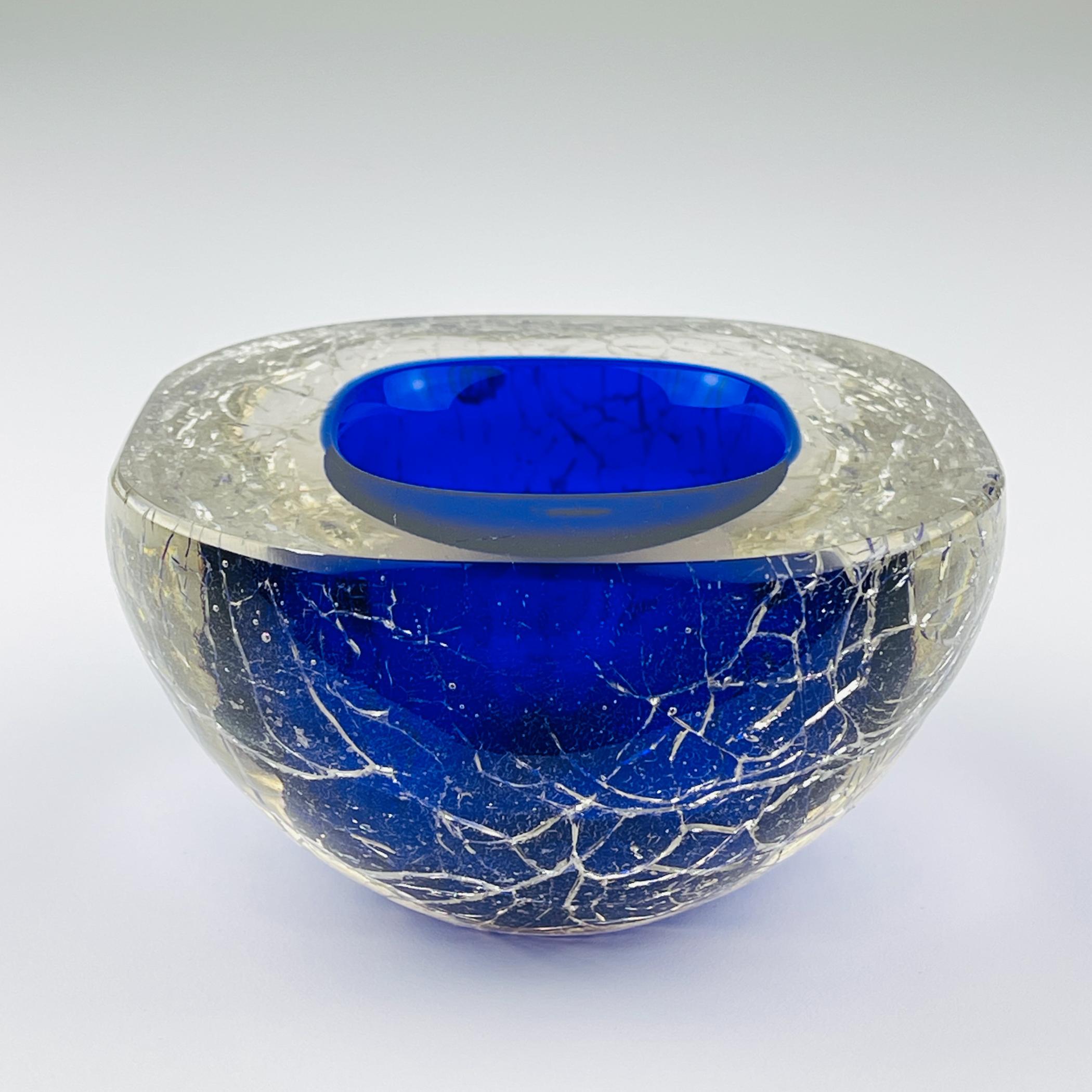 Italian Original blue murano glass ashtray, Italy, 1980s For Sale
