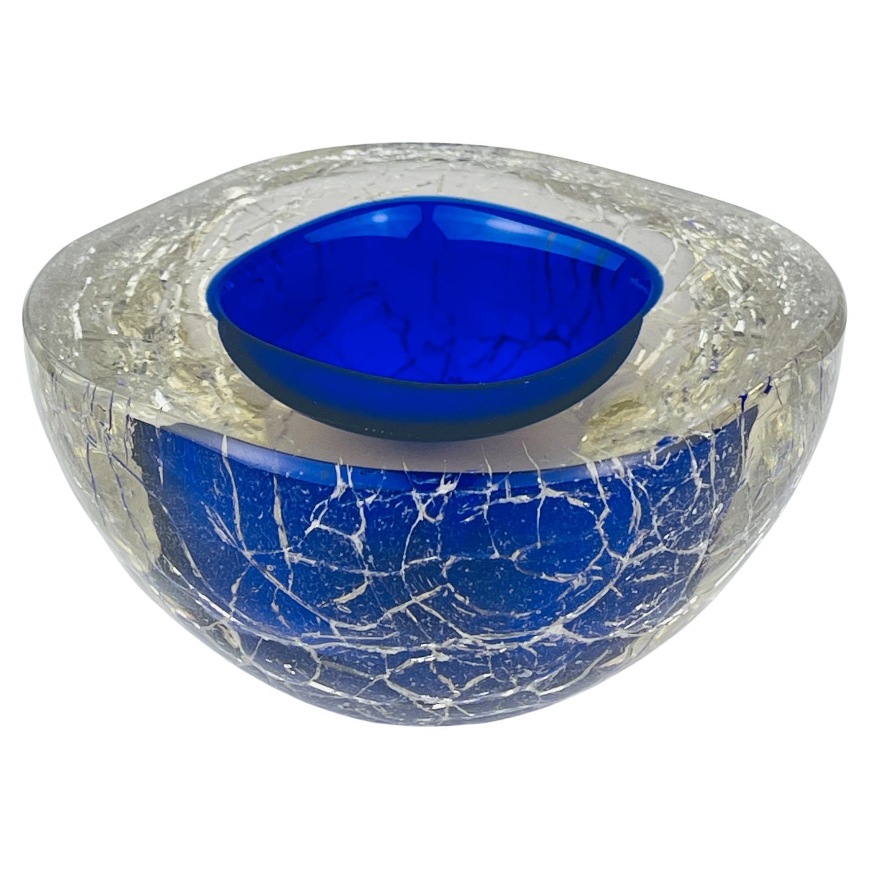 Posacenere originale in vetro di Murano blu, Italia, anni '80