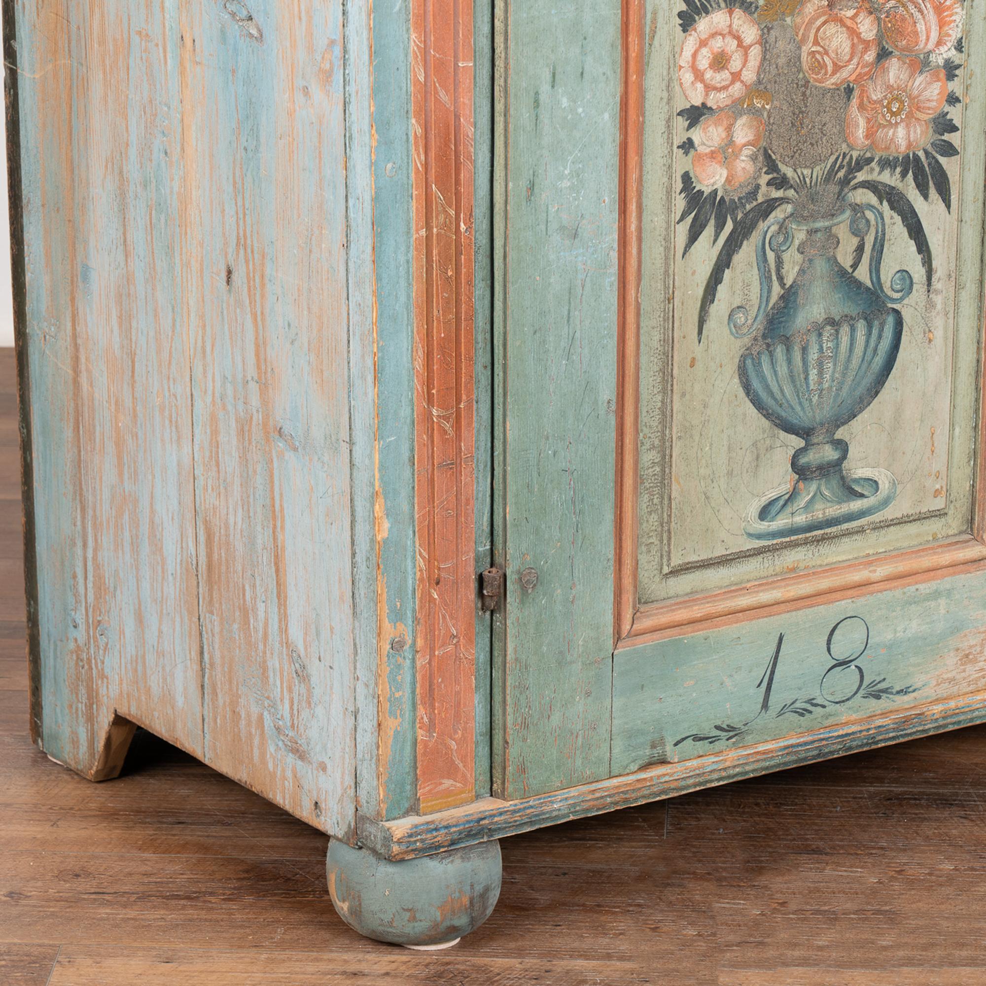 Original Blue Painted Sideboard Cabinet, Sweden dated 1843 In Good Condition For Sale In Round Top, TX