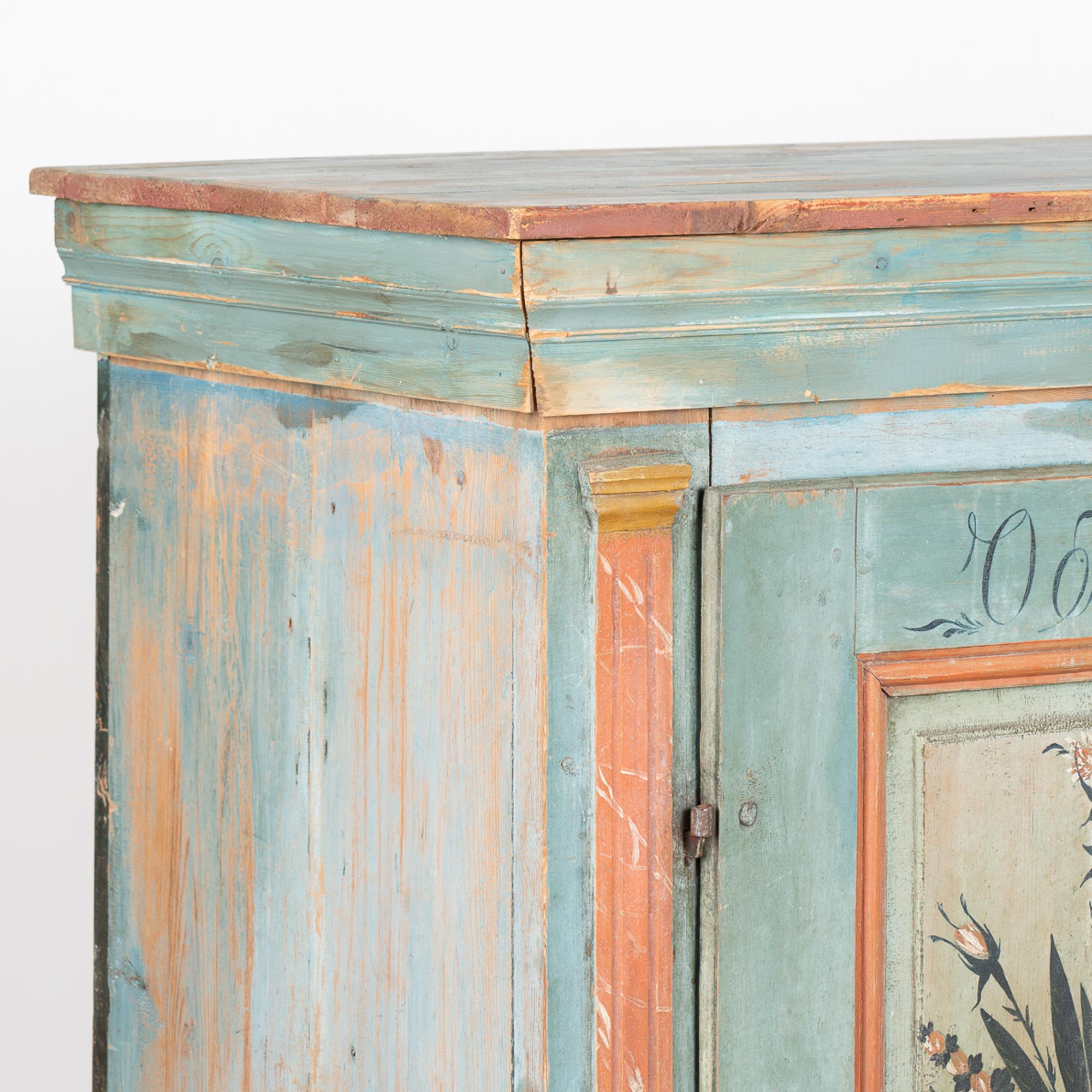 19th Century Original Blue Painted Sideboard Cabinet, Sweden dated 1843 For Sale