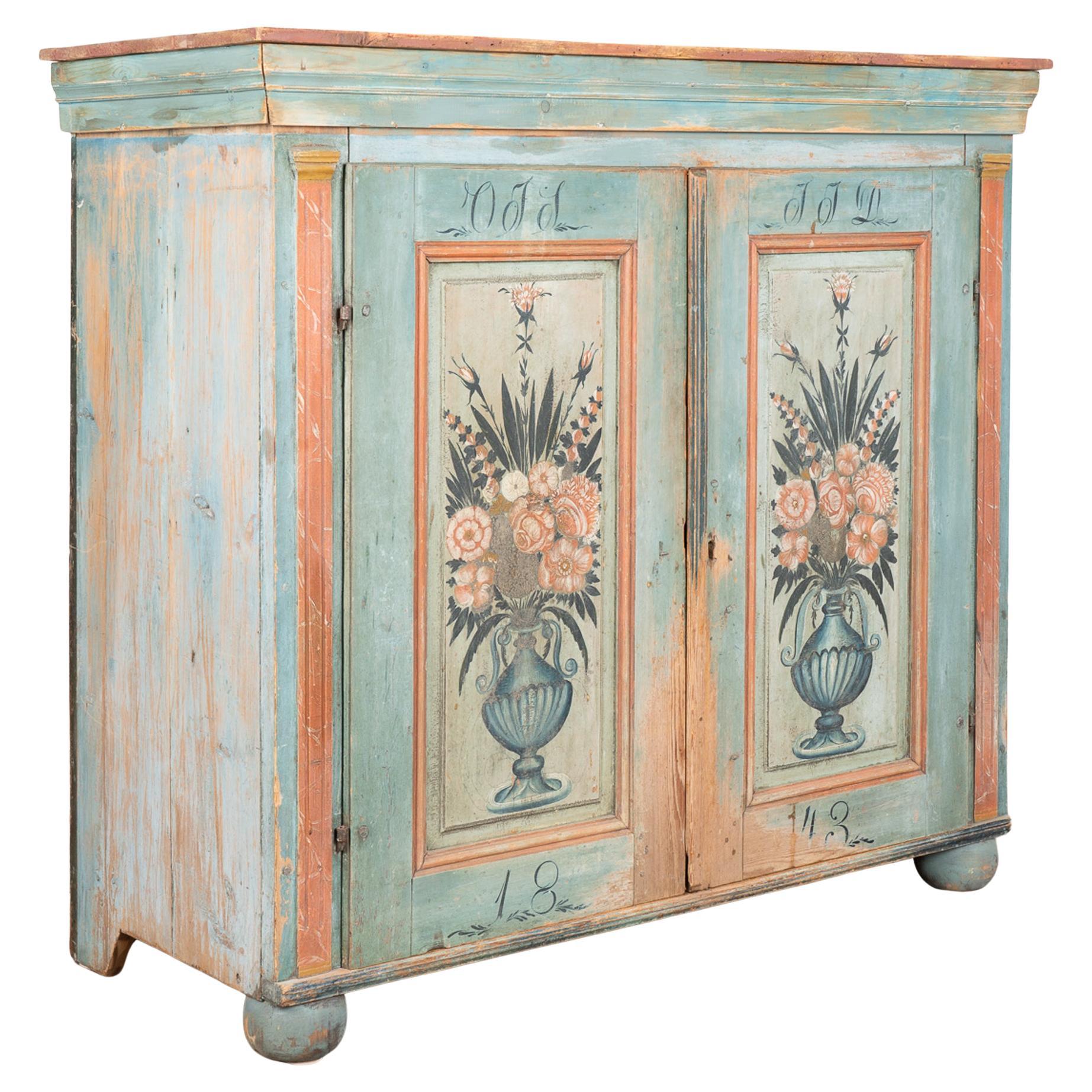 Original Blue Painted Sideboard Cabinet, Sweden dated 1843 For Sale