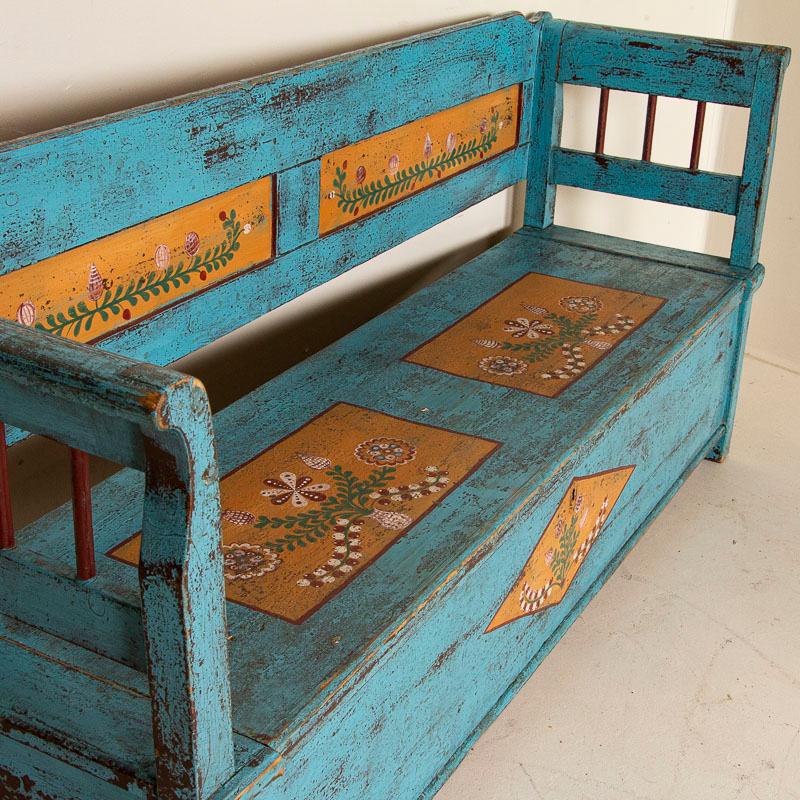 20th Century Original Blue Painted Antique Bench with Storage