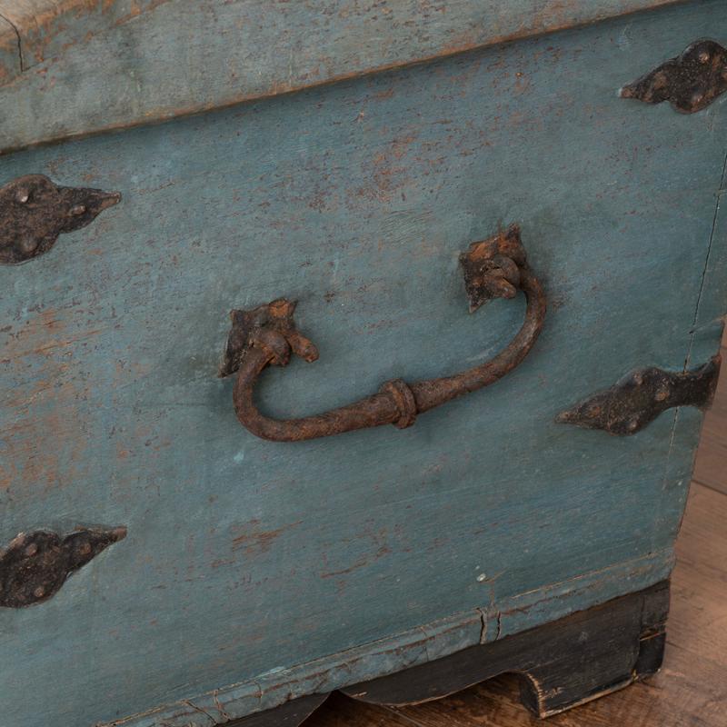 Original Blue Painted Antique Dome Top Trunk Dated 1854 from Sweden 2