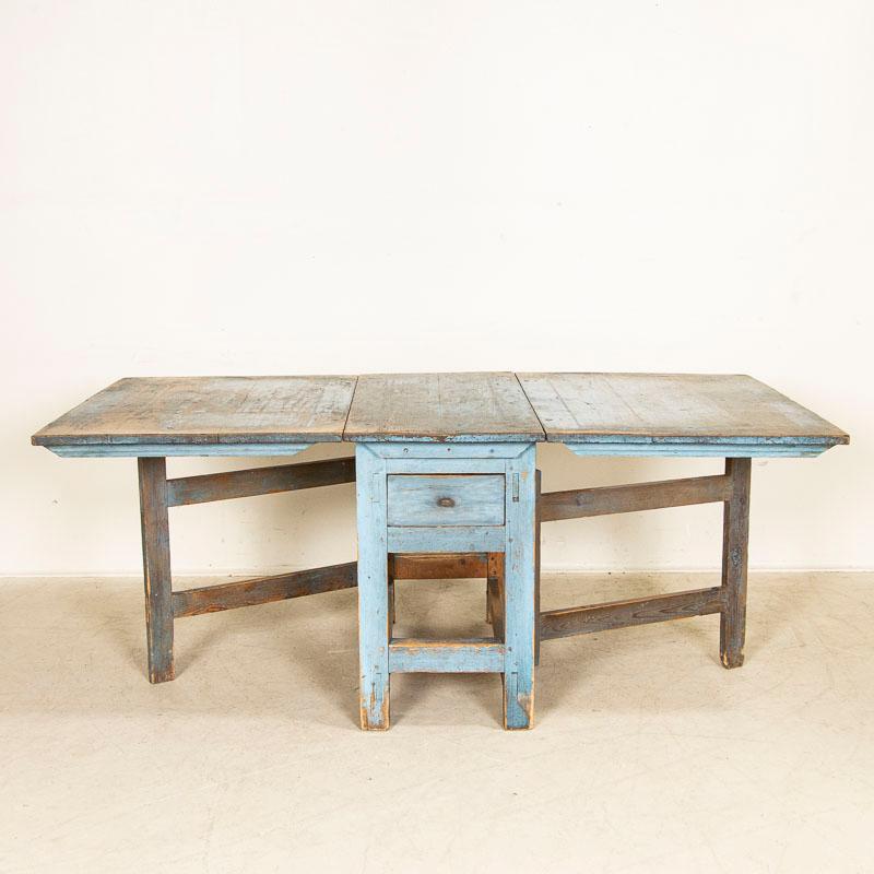Wood Original Blue Painted Antique Swedish Country Drop Leaf Table