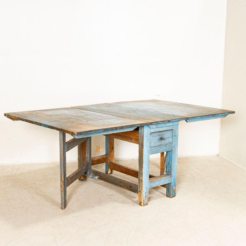 Original Blue Painted Antique Swedish Country Drop Leaf Table 1