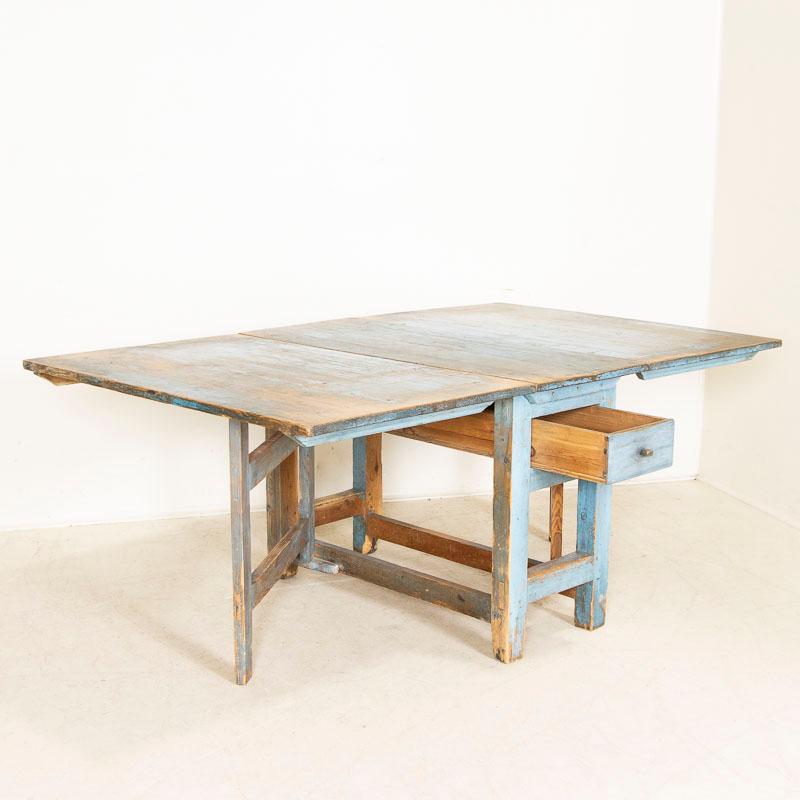 Original Blue Painted Antique Swedish Country Drop Leaf Table 2