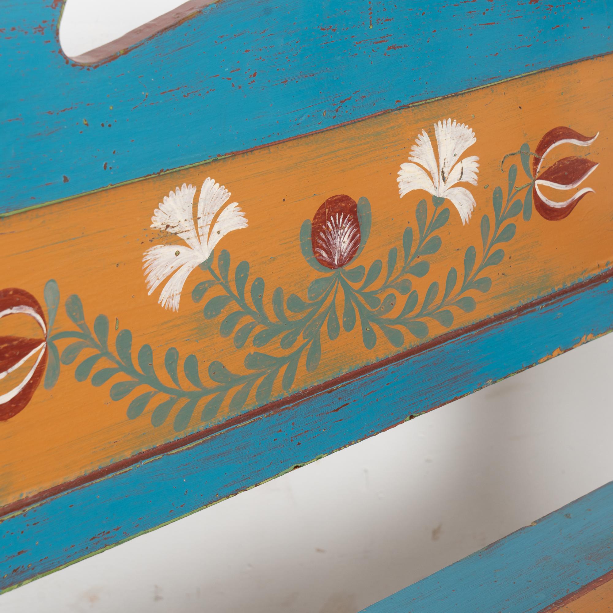 Original Blue Painted Bench with Storage, Hungary dated 1938 For Sale 3