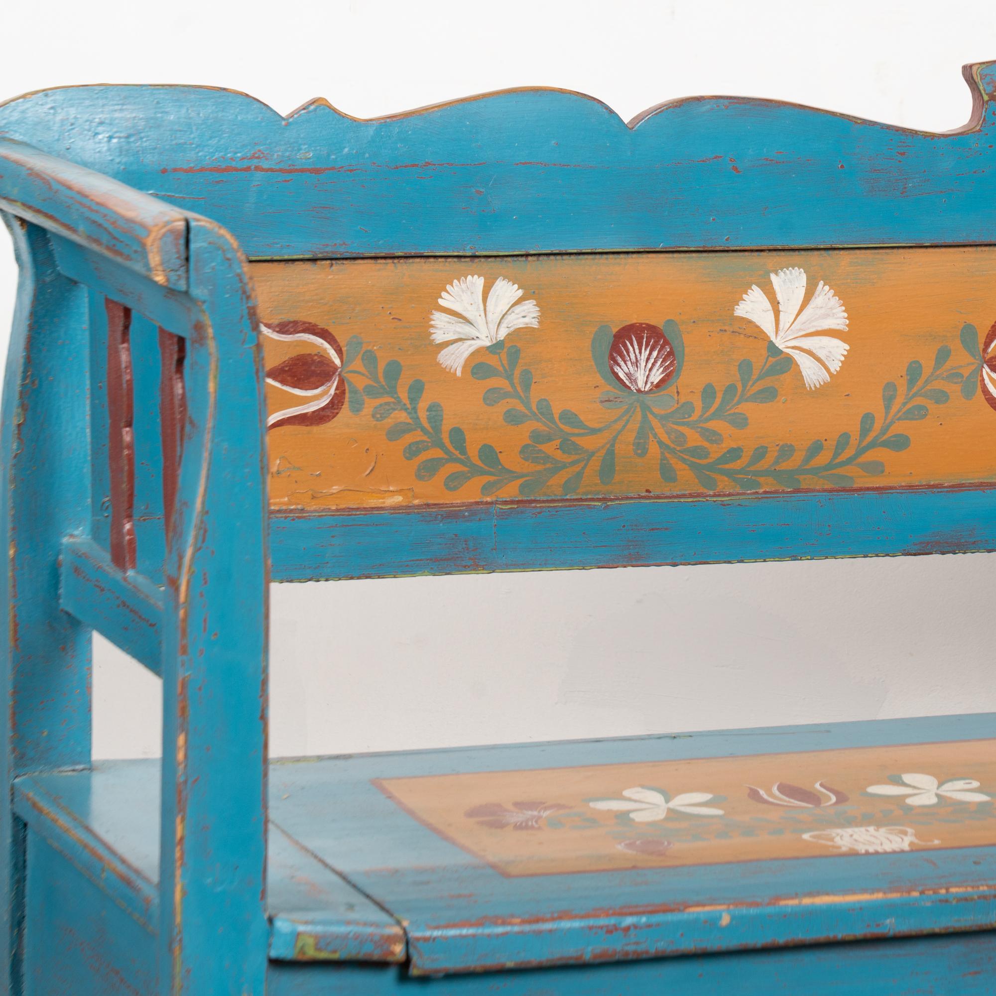 20th Century Original Blue Painted Bench with Storage, Hungary dated 1938 For Sale