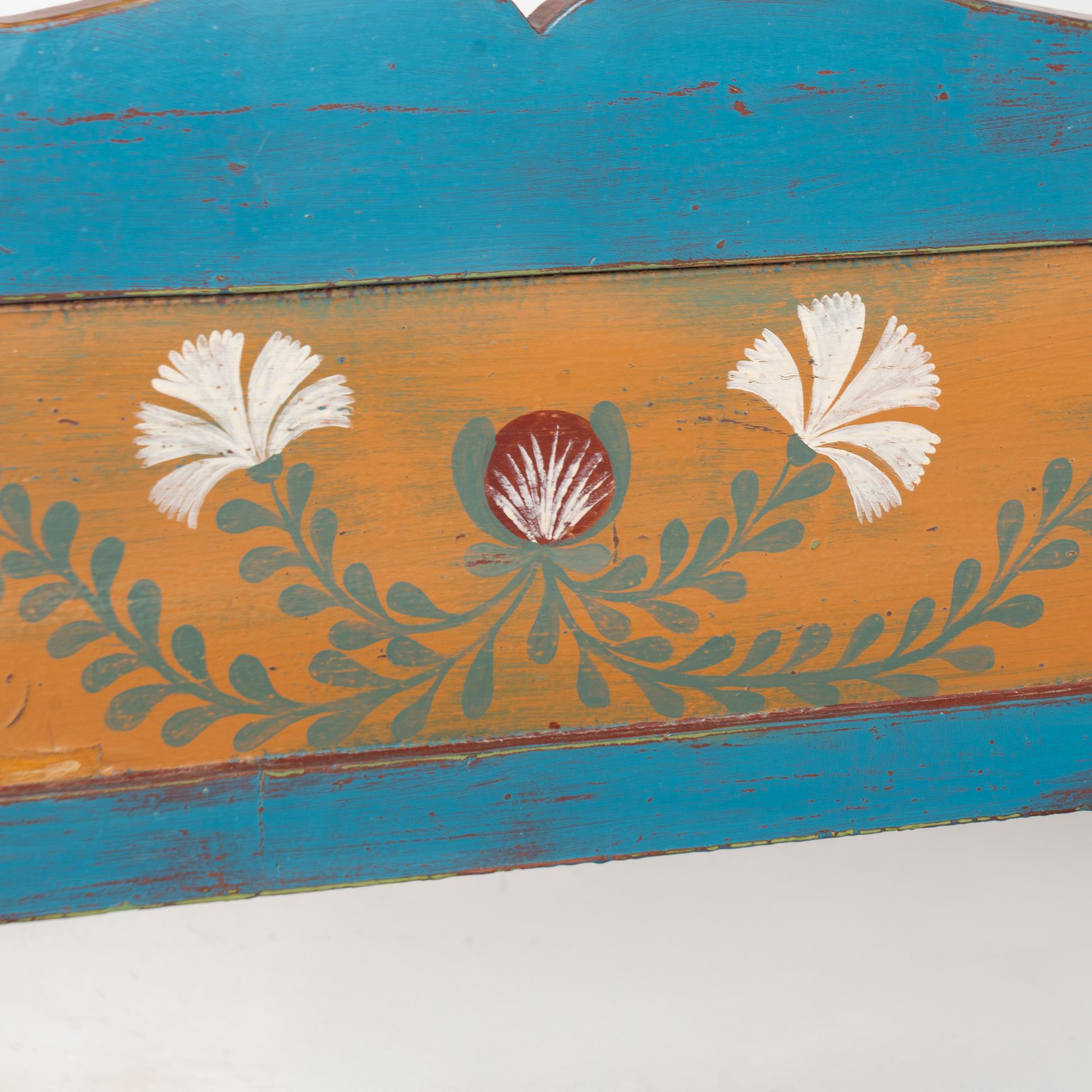 Original Blue Painted Bench with Storage, Hungary dated 1938 For Sale 2
