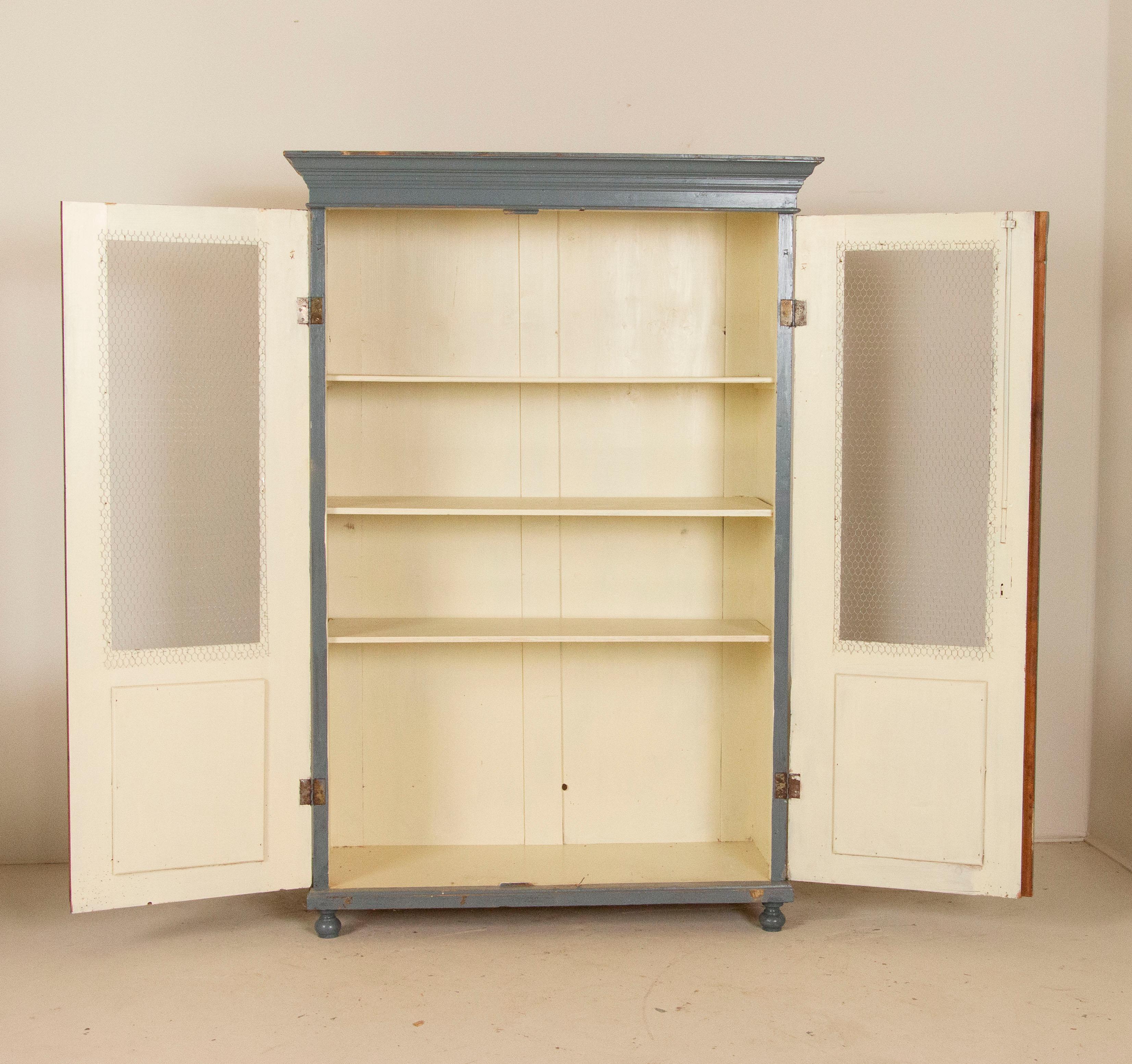 Swedish Original Blue Painted Bookcase Display Cabinet from Sweden