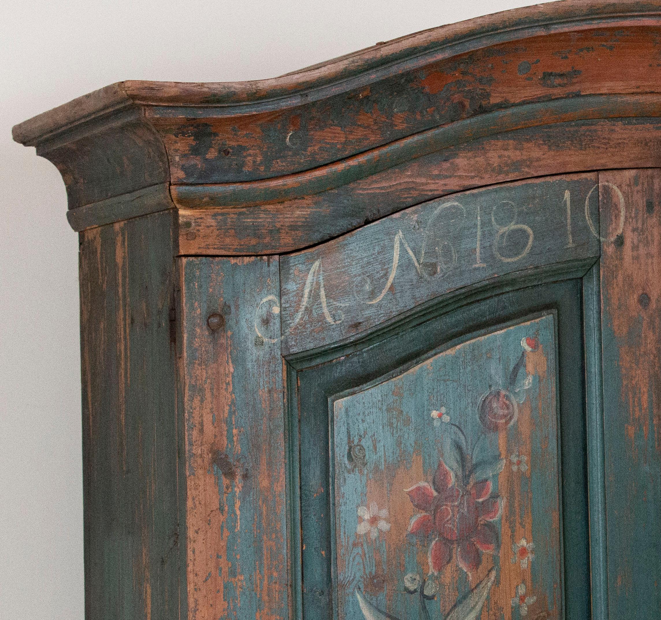 19th Century Original Blue Painted Cabinet Cupboard from Sweden