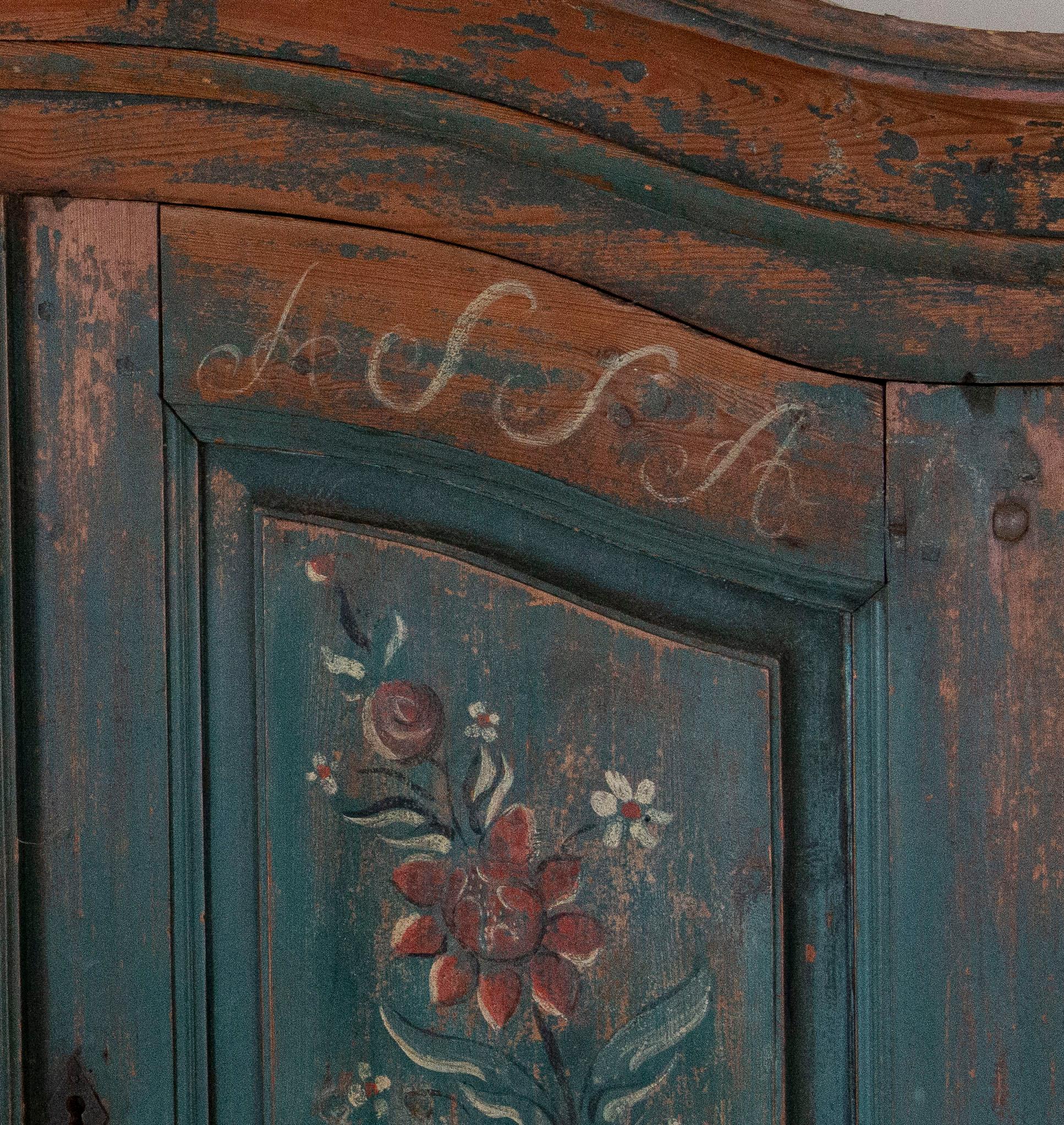 Wood Original Blue Painted Cabinet Cupboard from Sweden