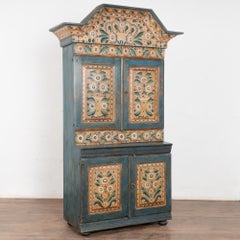 Original Blue Painted Dalarna Cupboard Cabinet from Sweden Dated 1845