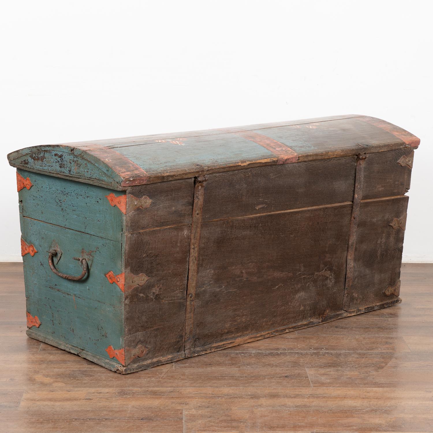 Original Blue Painted Dome Top Trunk from Sweden dated 1804 For Sale 6