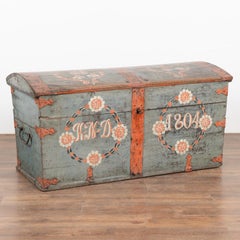 Original Blue Painted Dome Top Trunk from Sweden dated 1804