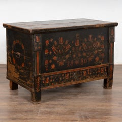 Original Blue Painted Flat Top Pine Trunk dated 1880