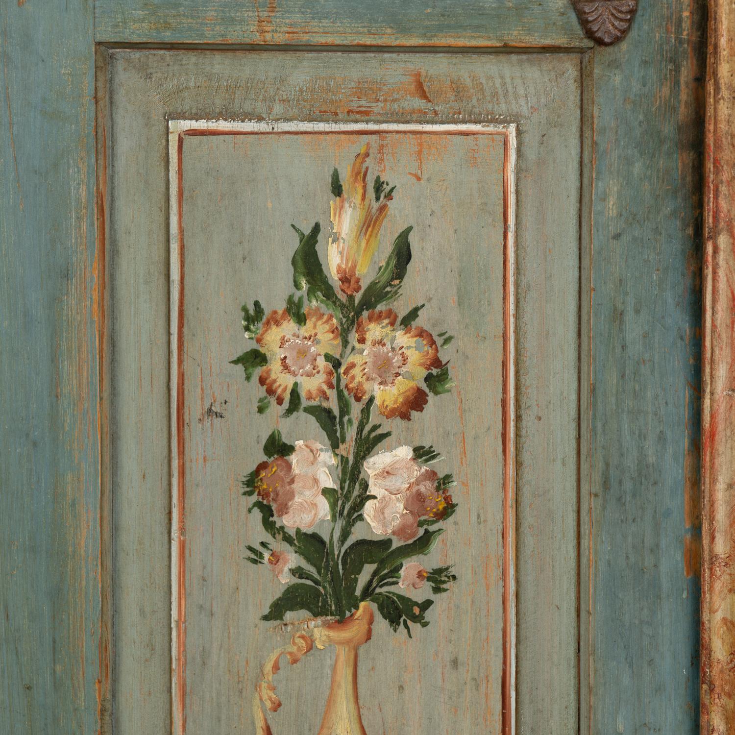 Original Blue Painted Pine Armoire, dated 1835 For Sale 5