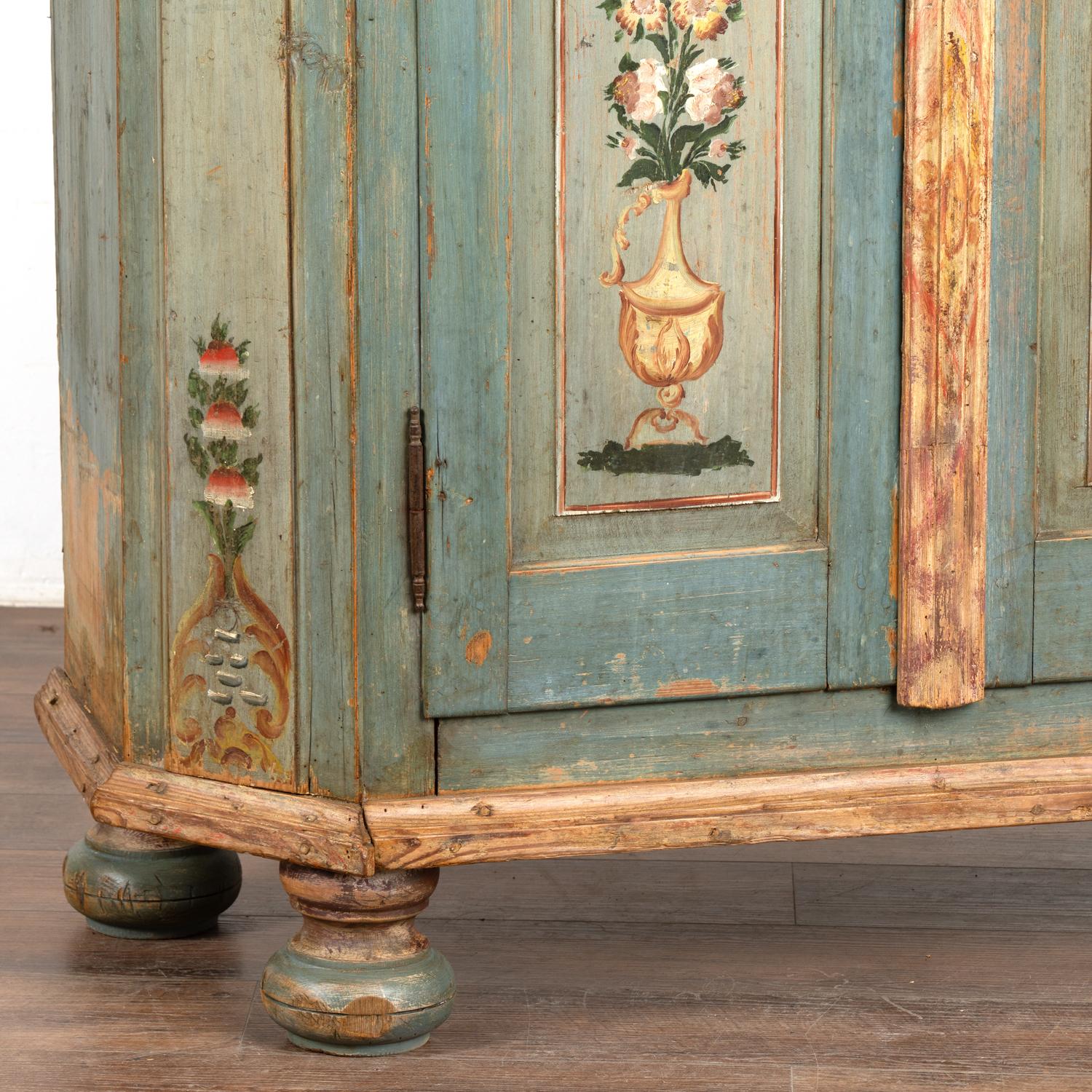 Original Blue Painted Pine Armoire, dated 1835 For Sale 6