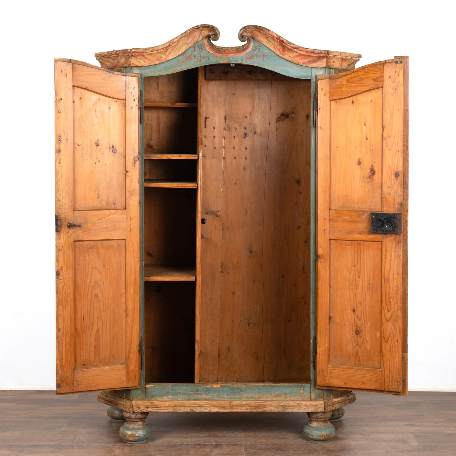 Hungarian Original Blue Painted Pine Armoire, dated 1835 For Sale
