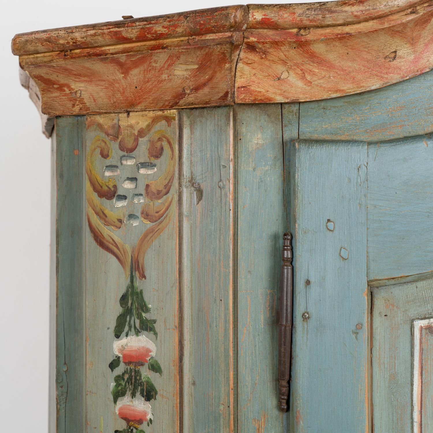 Original Blue Painted Pine Armoire, dated 1835 For Sale 1