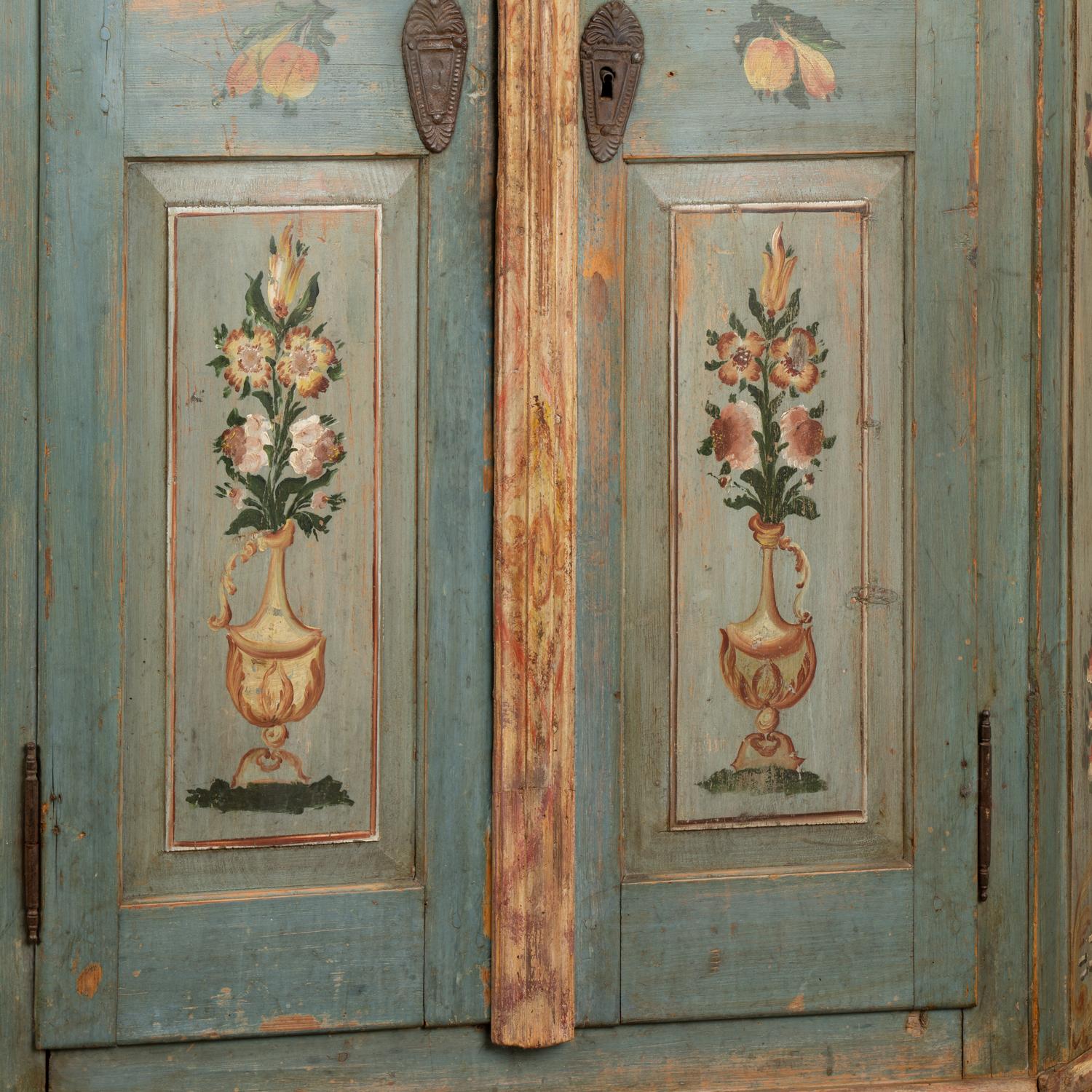 Original Blue Painted Pine Armoire, dated 1835 For Sale 3