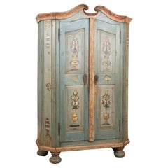 Vintage Original Blue Painted Pine Armoire, dated 1835