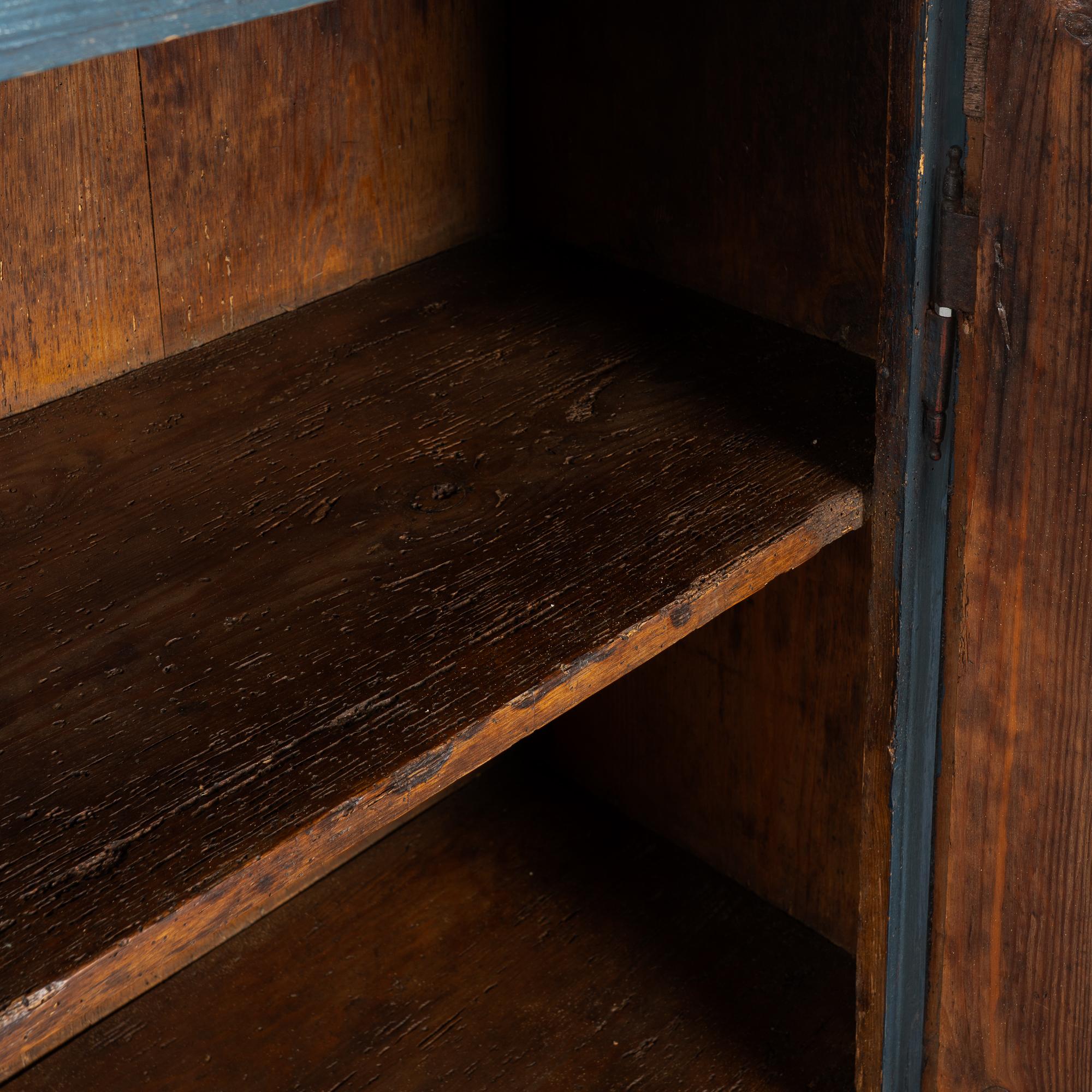 Original Blue Painted Pine Cupboard Dated 1848 For Sale 6