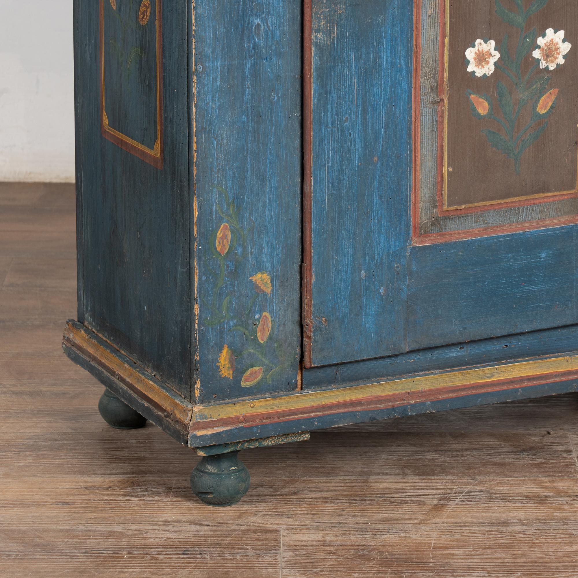 Original Blue Painted Pine Cupboard Dated 1848 For Sale 7