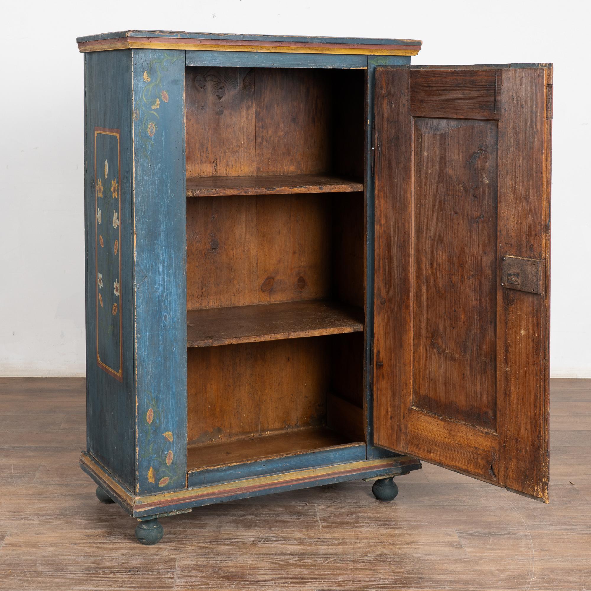 Folk Art Original Blue Painted Pine Cupboard Dated 1848 For Sale