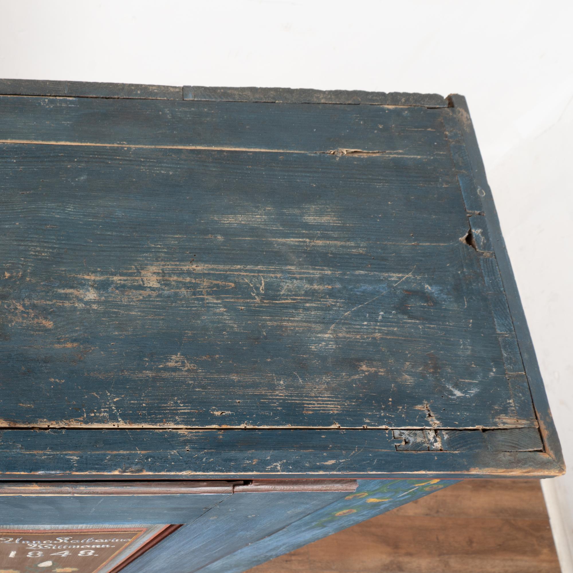 Original Blue Painted Pine Cupboard Dated 1848 For Sale 1