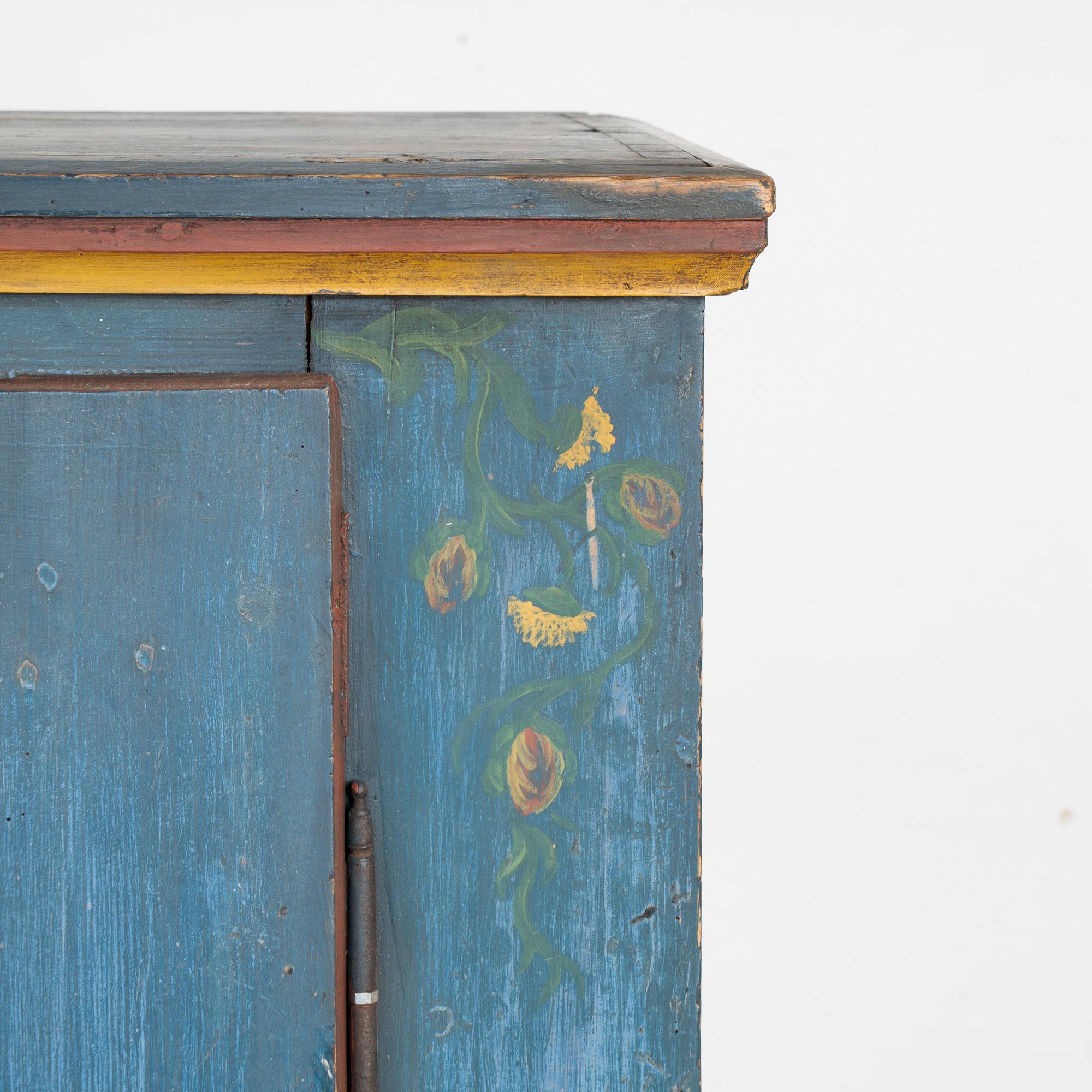 Original Blue Painted Pine Cupboard Dated 1848 For Sale 3