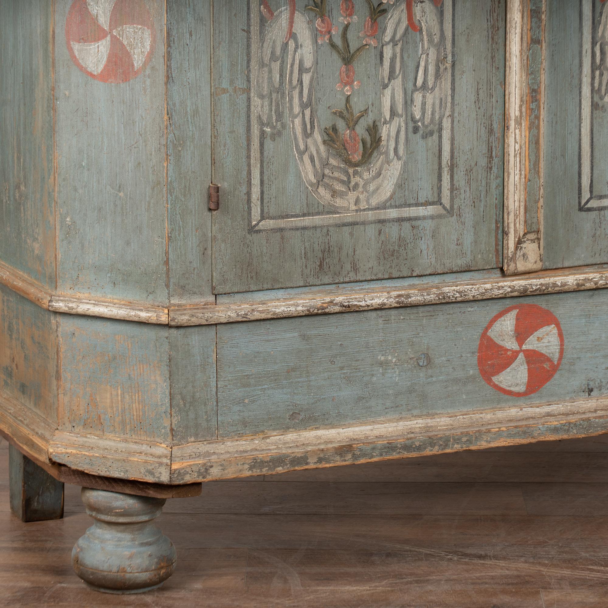 Original Blue Painted Pine Two Door Armoire dated 1810 For Sale 4
