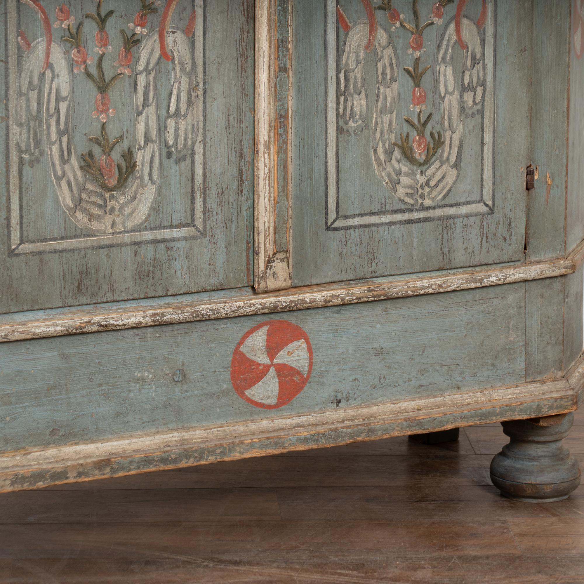 Original Blue Painted Pine Two Door Armoire dated 1810 For Sale 5