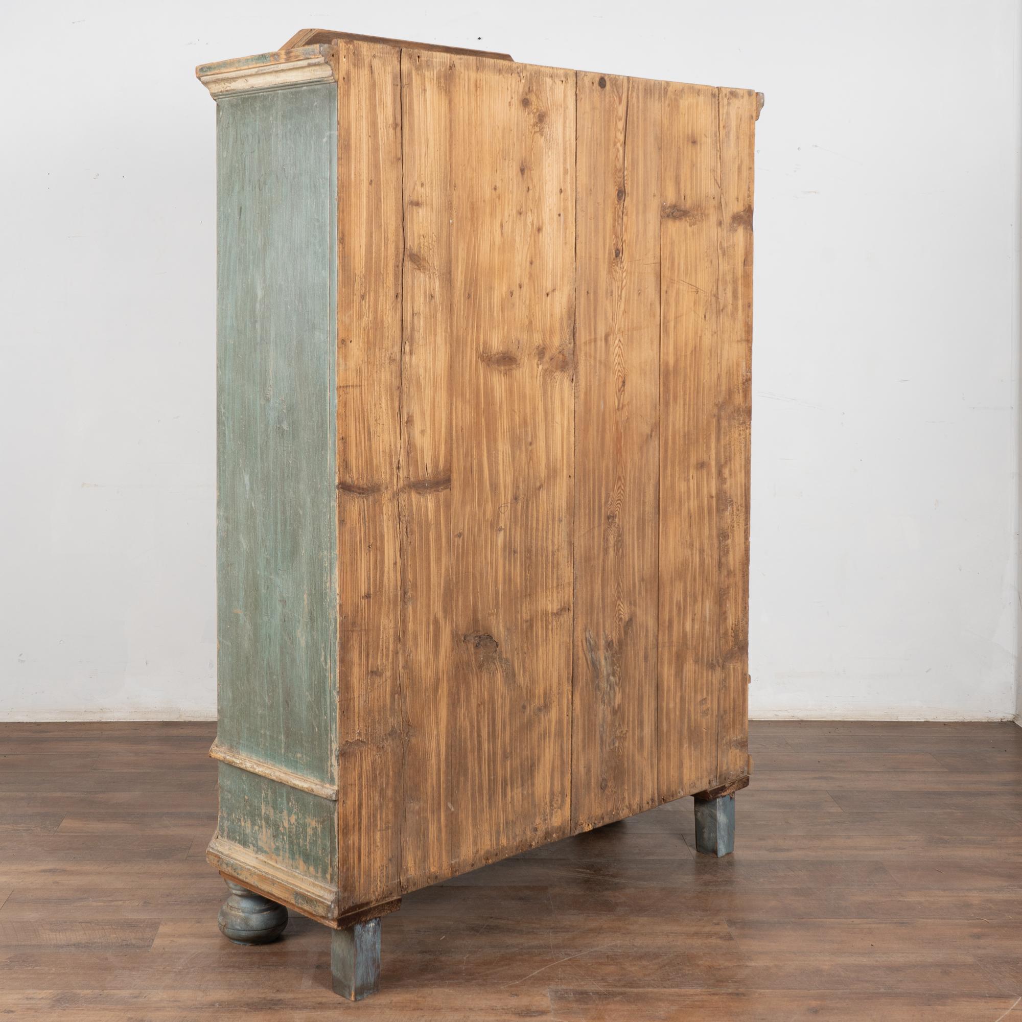 Original Blue Painted Pine Two Door Armoire dated 1810 For Sale 6