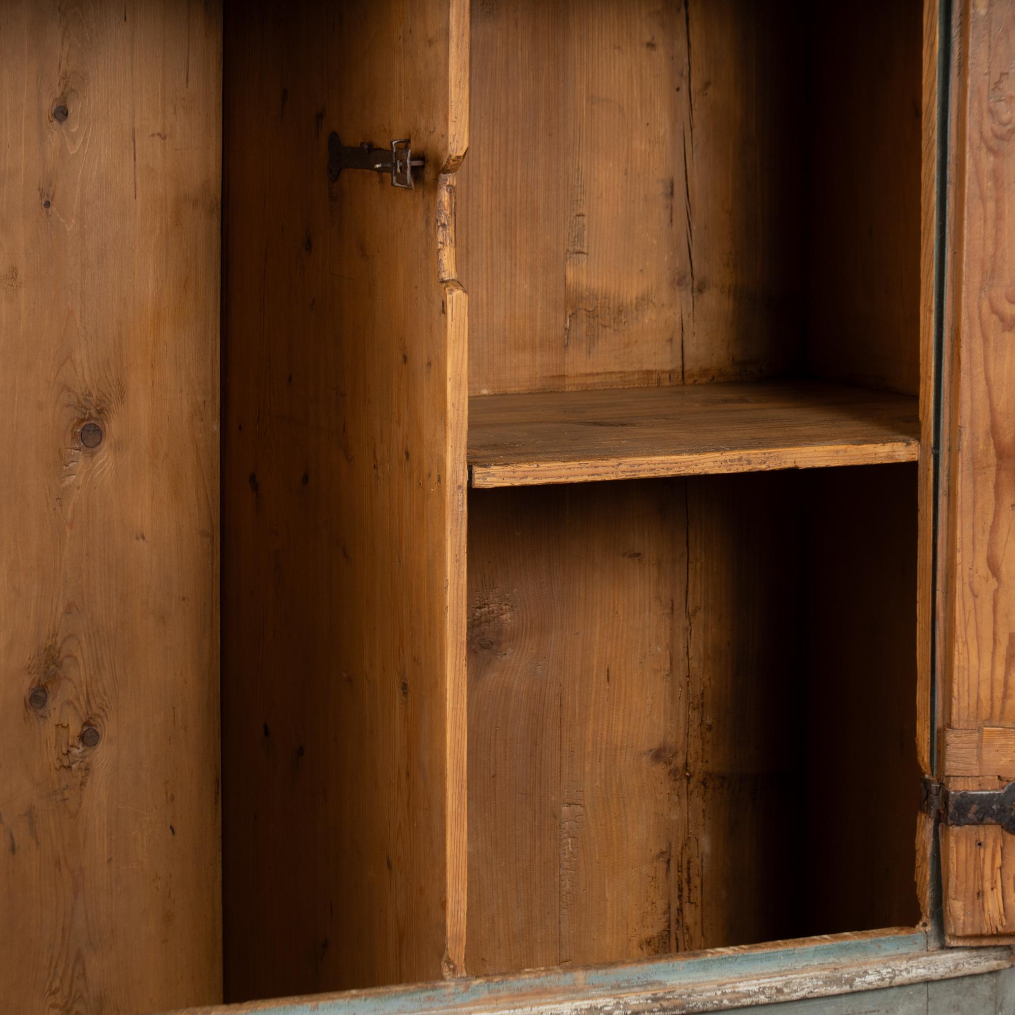 Original Blue Painted Pine Two Door Armoire dated 1810 For Sale 1