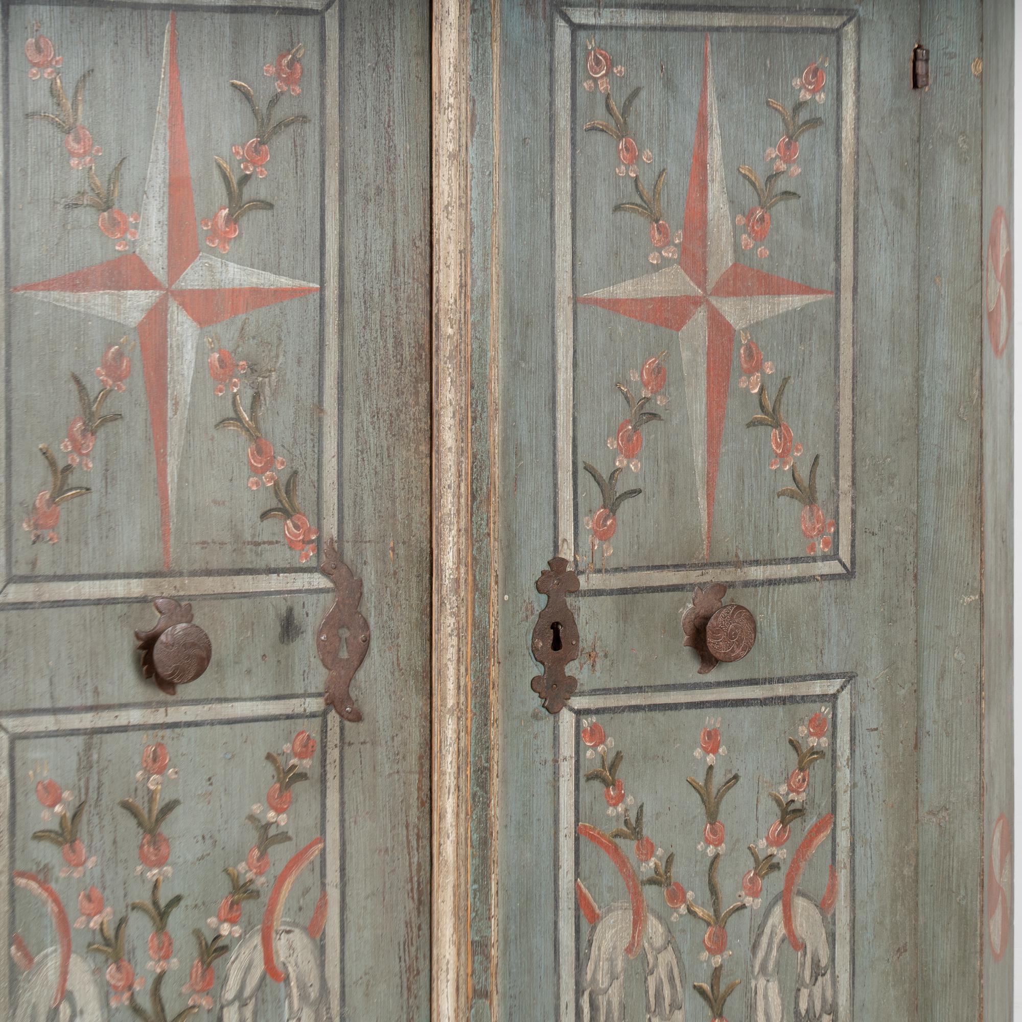 Original Blue Painted Pine Two Door Armoire dated 1810 For Sale 3