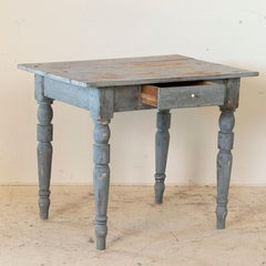 Original Blue Painted Side Table Nightstand, Hungary