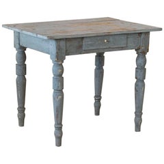 Original Blue Painted Side Table Nightstand, Hungary