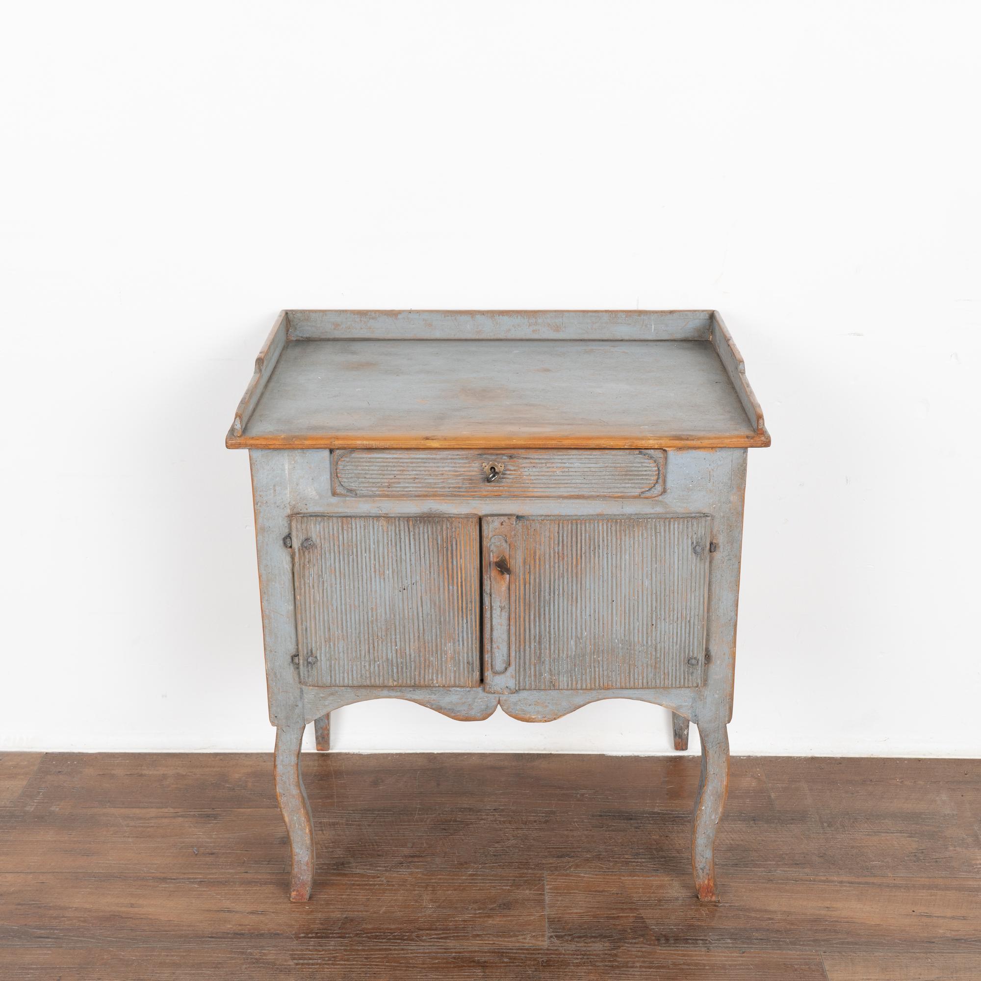 Swedish Original Blue Painted Small Cabinet or Nightstand, Sweden circa 1860-80 For Sale