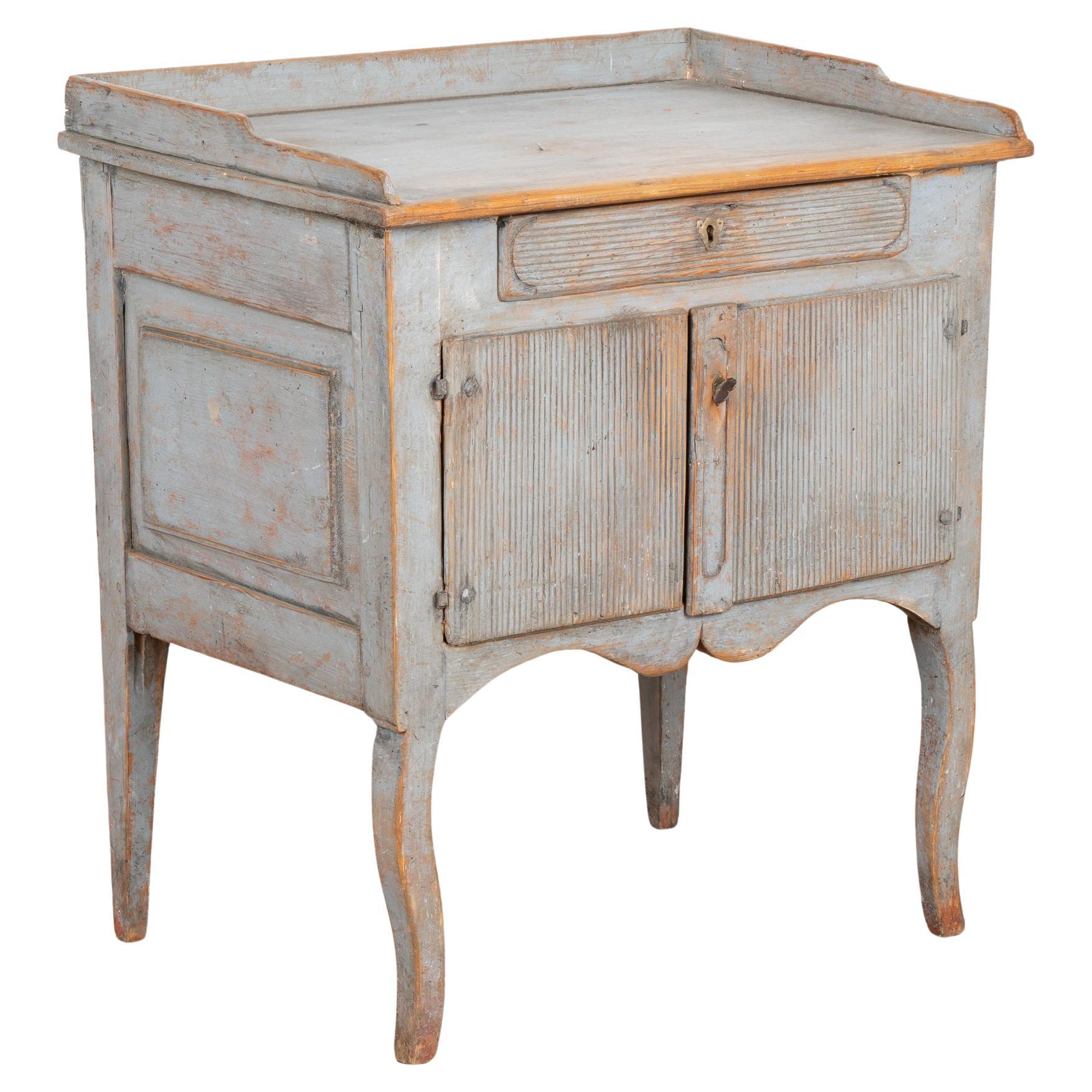 Original Blue Painted Small Cabinet or Nightstand, Sweden circa 1860-80 For Sale
