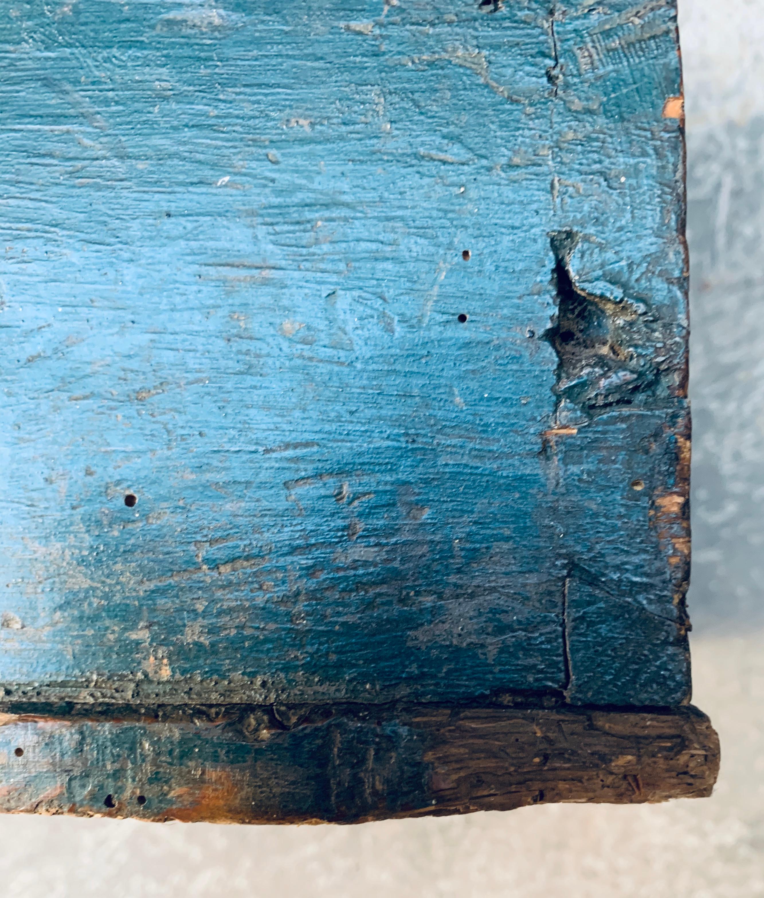 Original Blue Painted Swedish Bridal Folk Art Box Dated, 1850 10