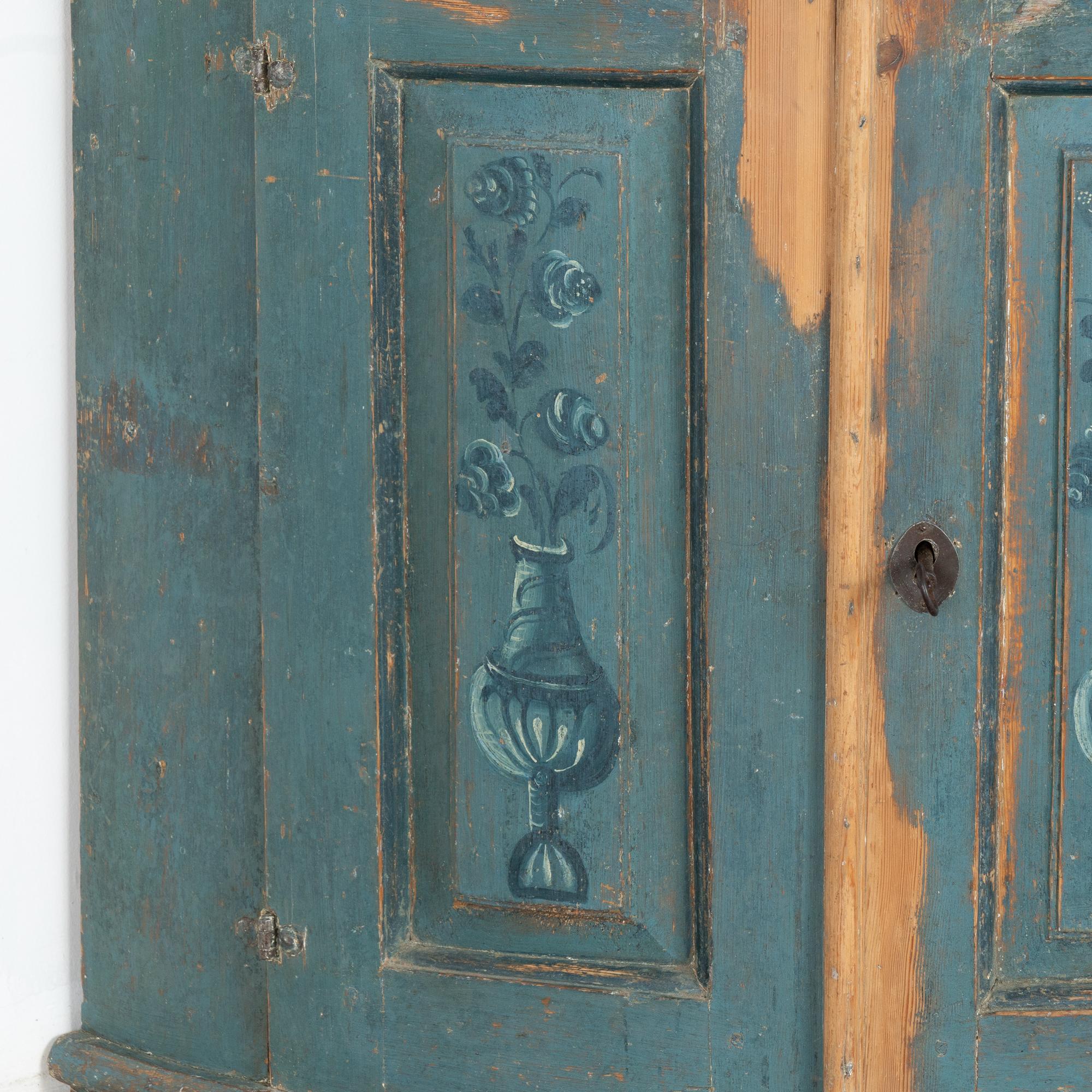 Original Blue Painted Swedish Corner Cupboard Cabinet dated 1806 4