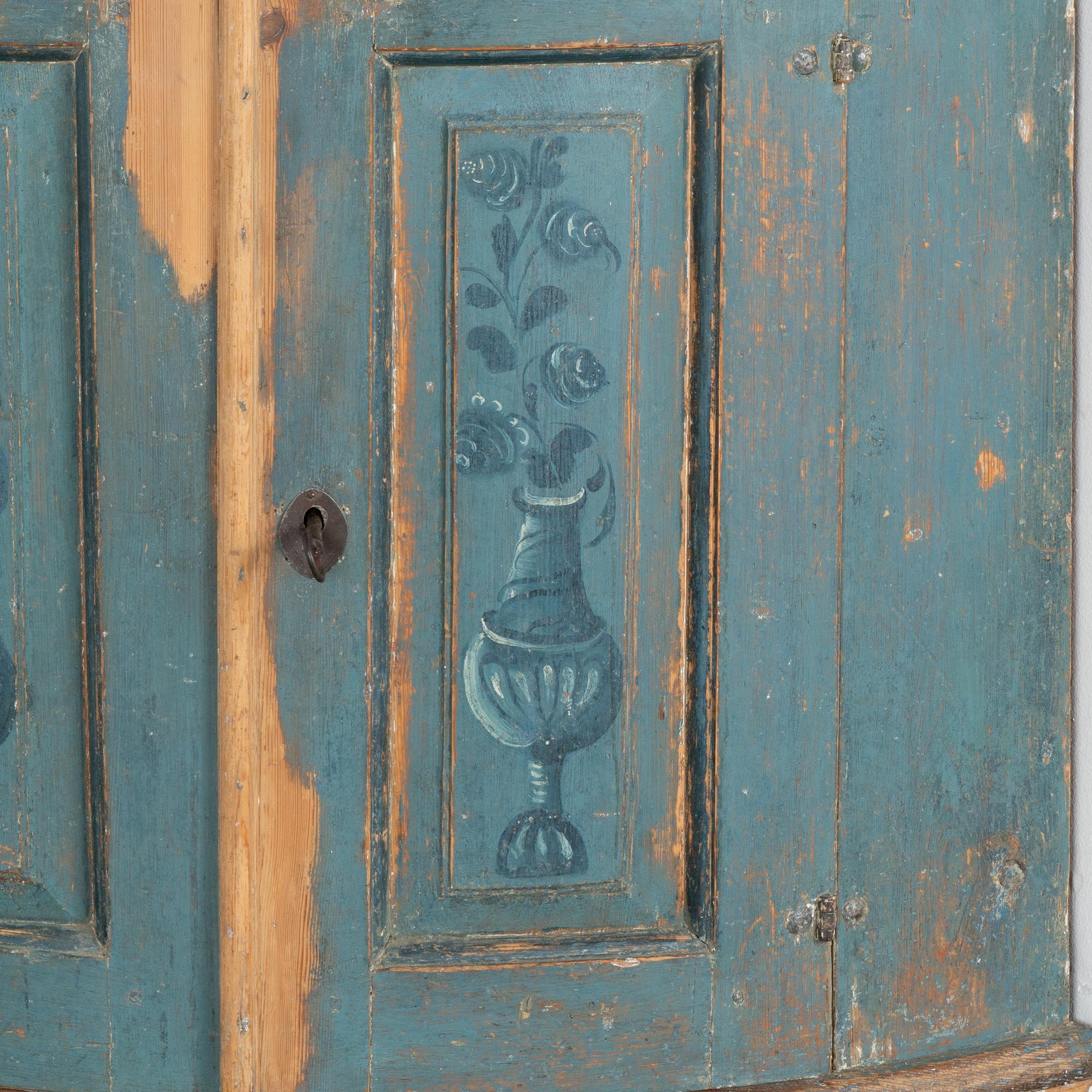 Original Blue Painted Swedish Corner Cupboard Cabinet dated 1806 5
