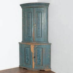 Original Blue Painted Swedish Corner Cupboard Cabinet dated 1806