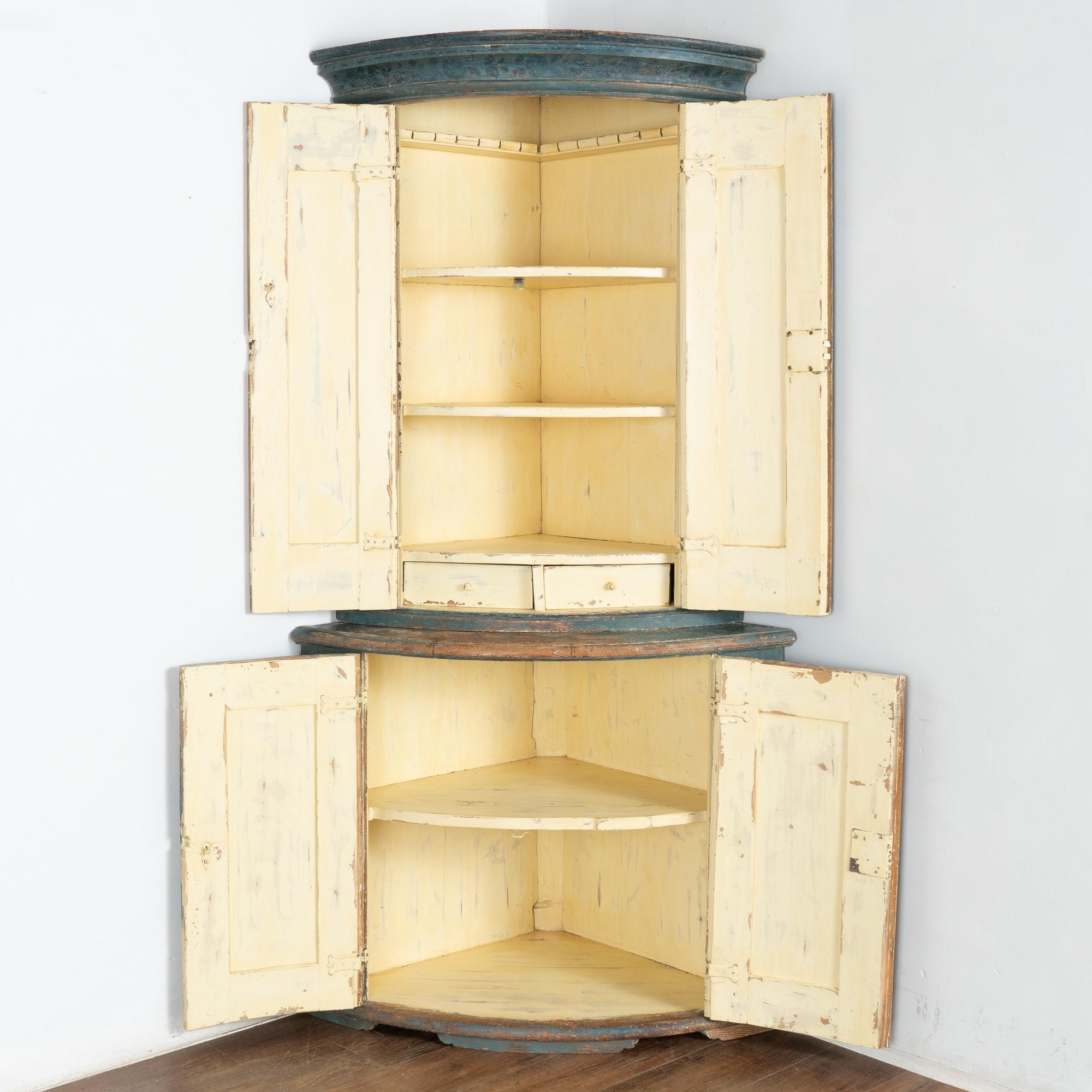 Country Original Blue Painted Swedish Corner Cupboard Cabinet dated 1806