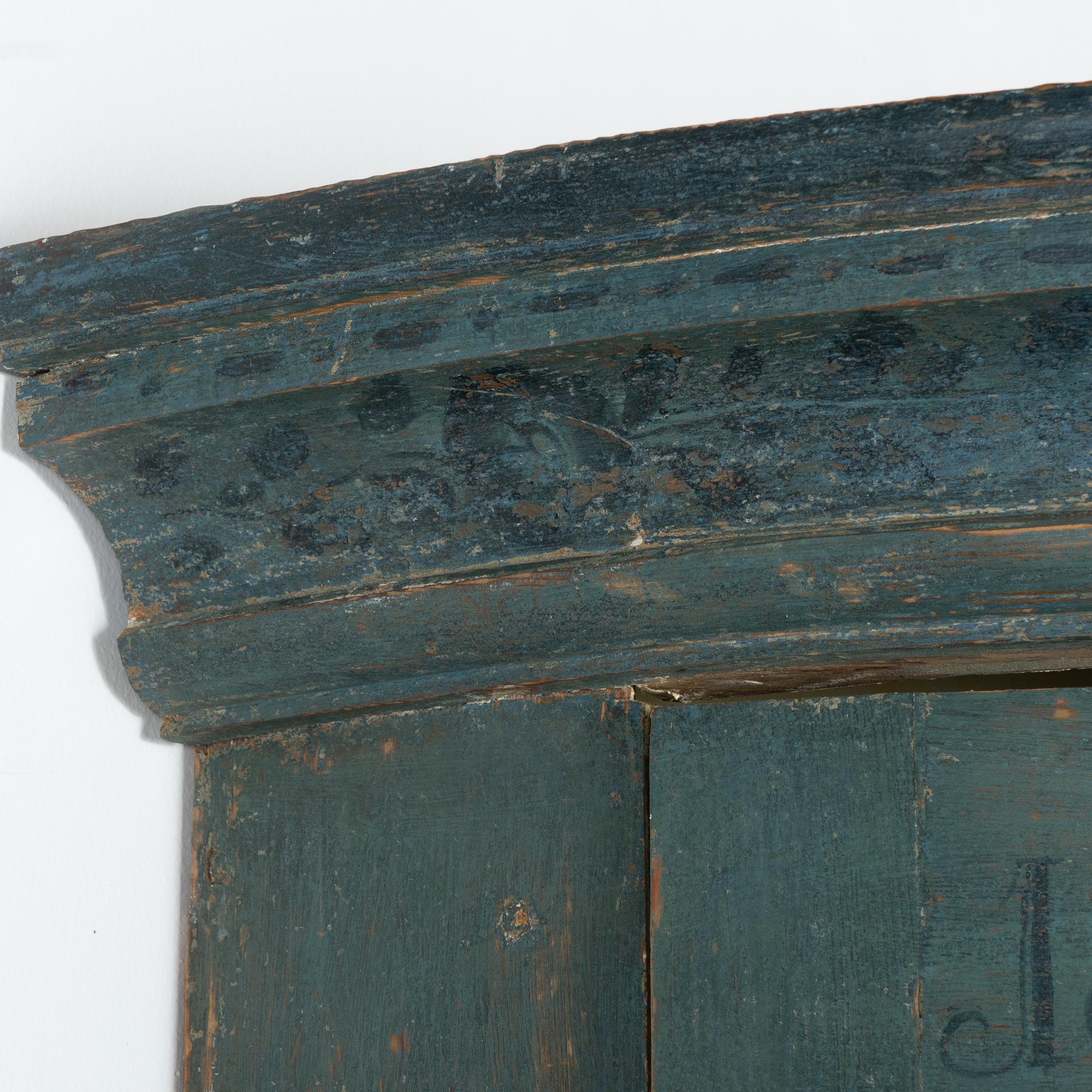 19th Century Original Blue Painted Swedish Corner Cupboard Cabinet dated 1806