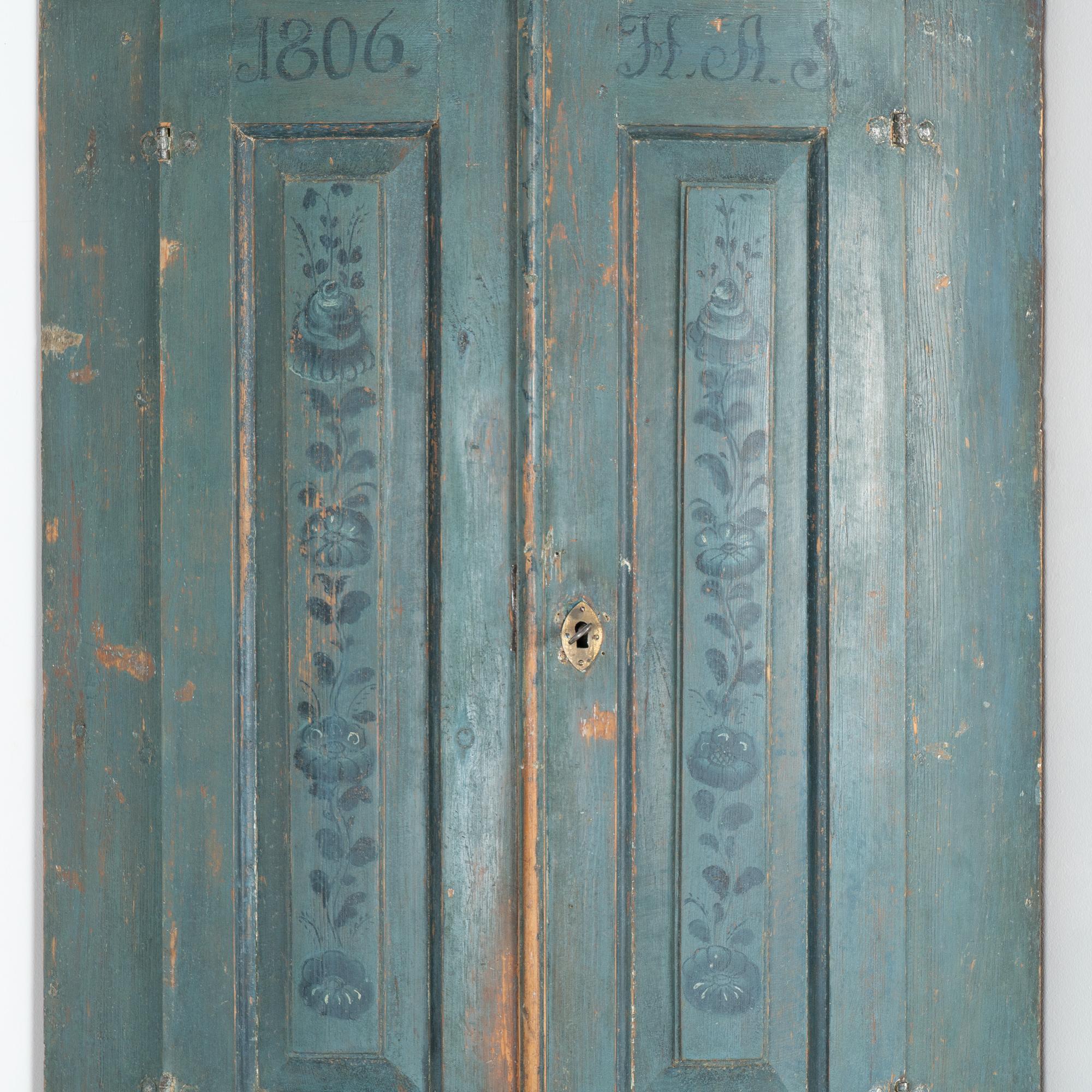 Original Blue Painted Swedish Corner Cupboard Cabinet dated 1806 1